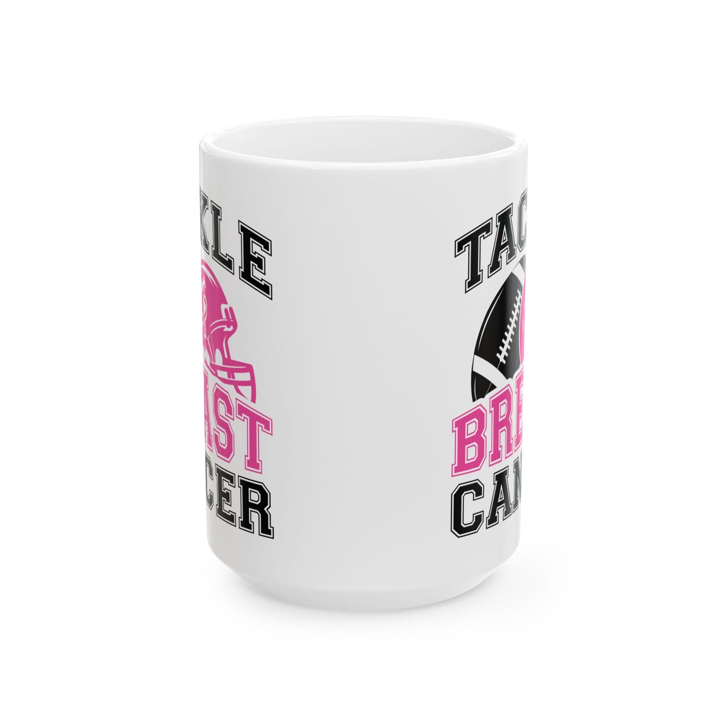 🏈🎀 Tackle Breast Cancer Mug – Football Strength Meets Awareness 💗