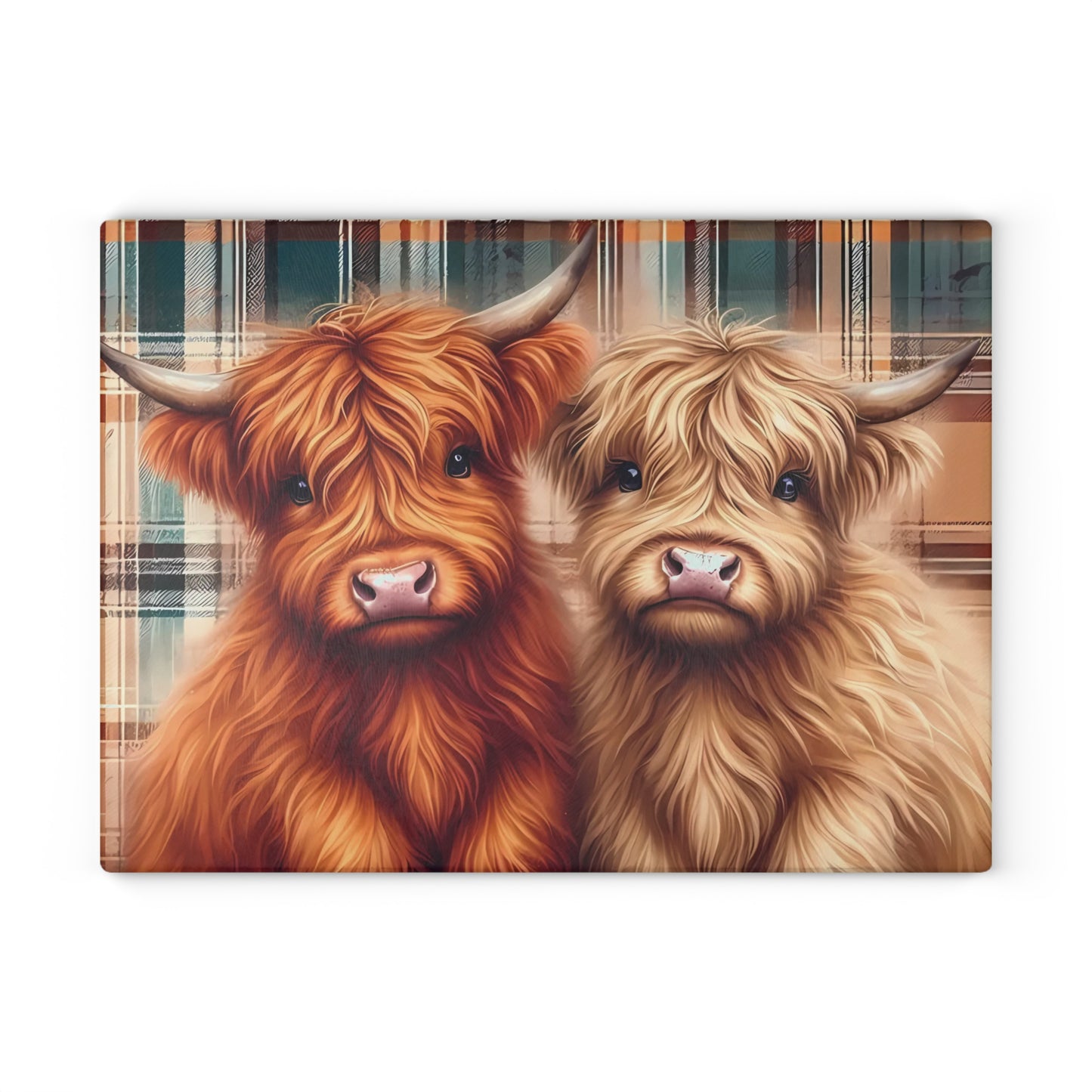 🐂 Plaid Highland Cow Pair Cutting Board – Country Charm with Cozy Cottage Style