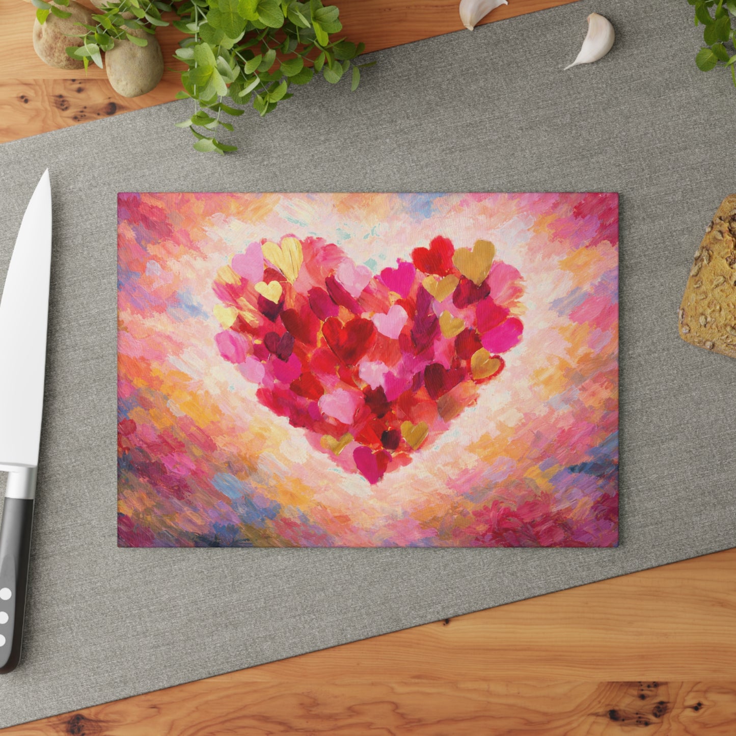 Abstract Heart Art Glass Cutting Board – Colorful Painted Love Kitchen Decor