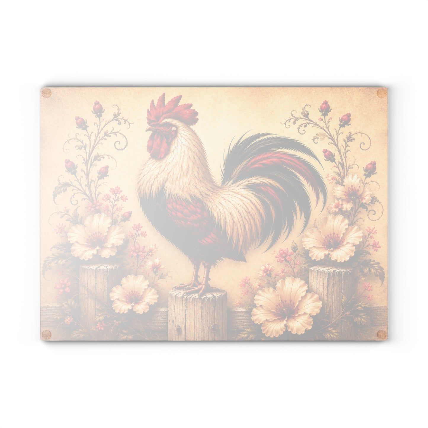Rustic Rooster Tempered Glass Cutting Board