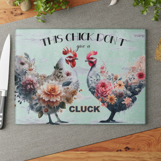 Tabla de cortar de vidrio "A esta chica le importa un comino" - Sassy Hen &amp; Rooster Farmhouse Flair
