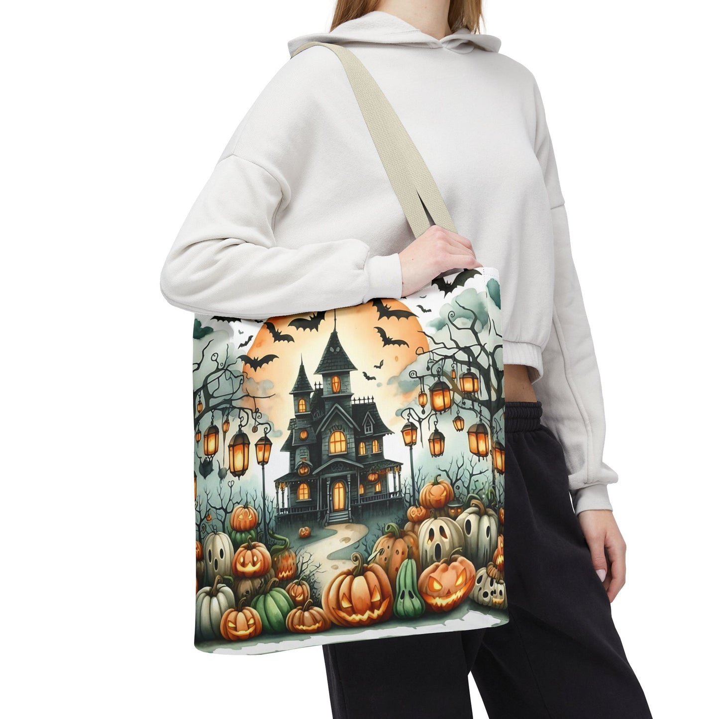 🏚️ Haunted House Halloween Tote Bag – Spooky Nights & Pumpkin Delights 🎃🖤