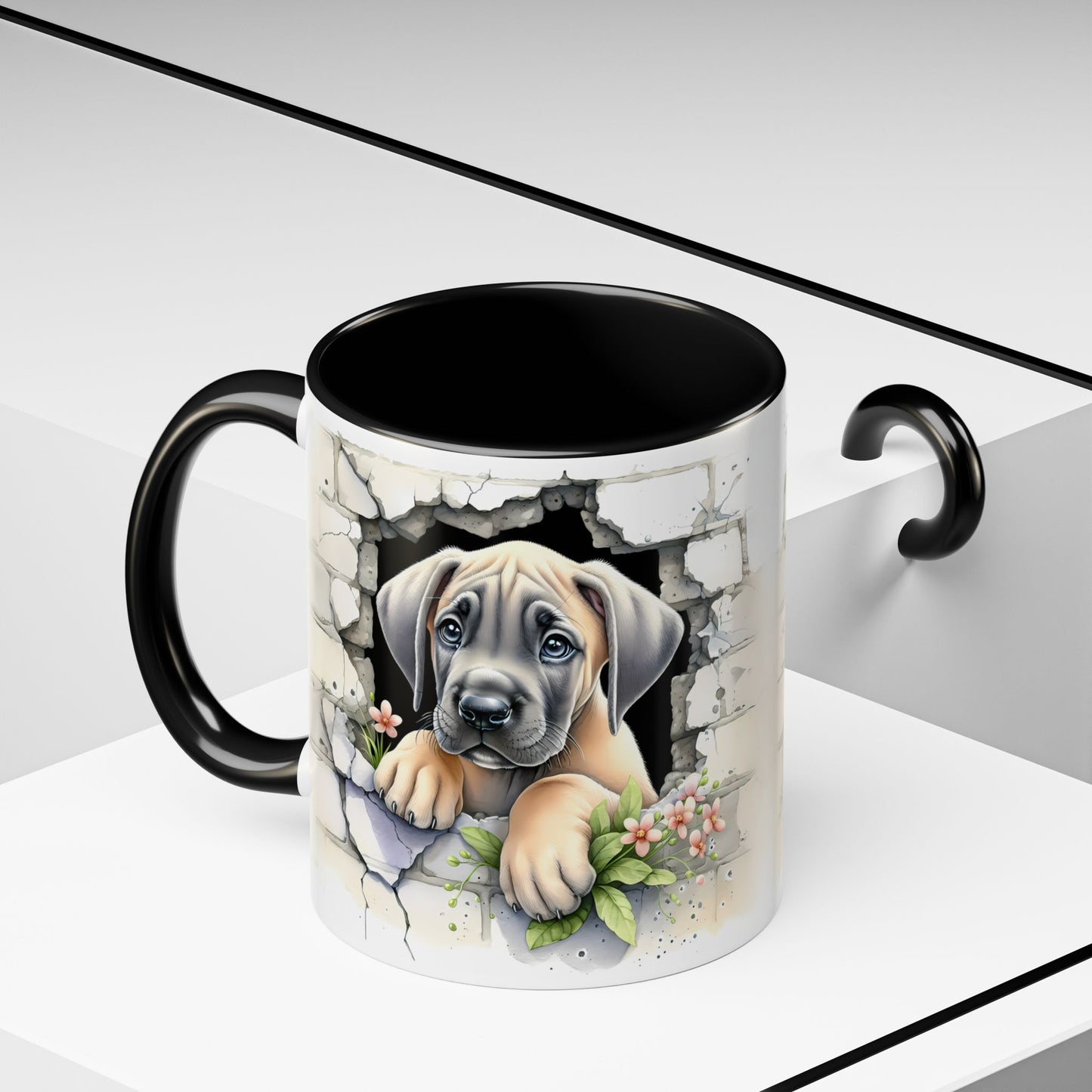 🐾 Great Dane Puppy Accent Mug – Sweet Peek-Through Puppy Design ☕💛