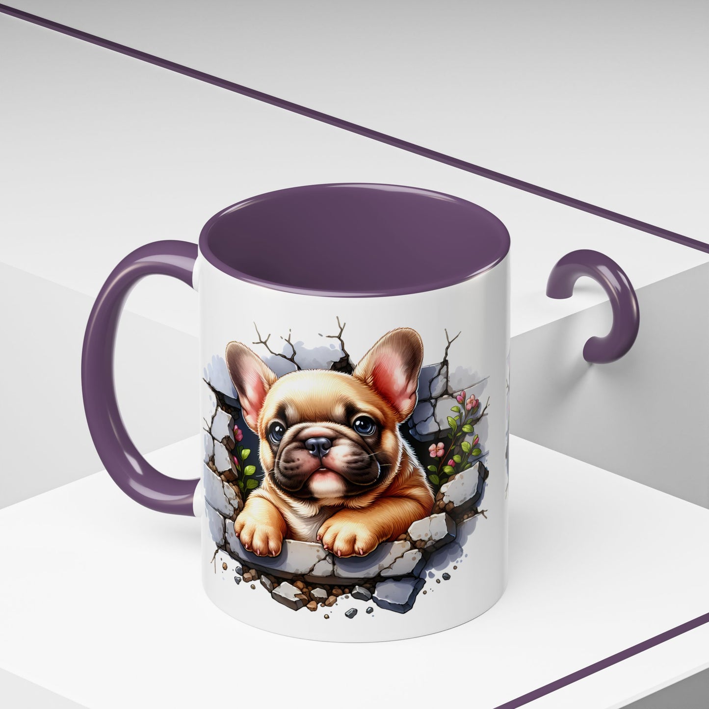 🐾☕ Tan French Bulldog Puppy Accent Mug – Sweet Peek-Through Pup Design ✨