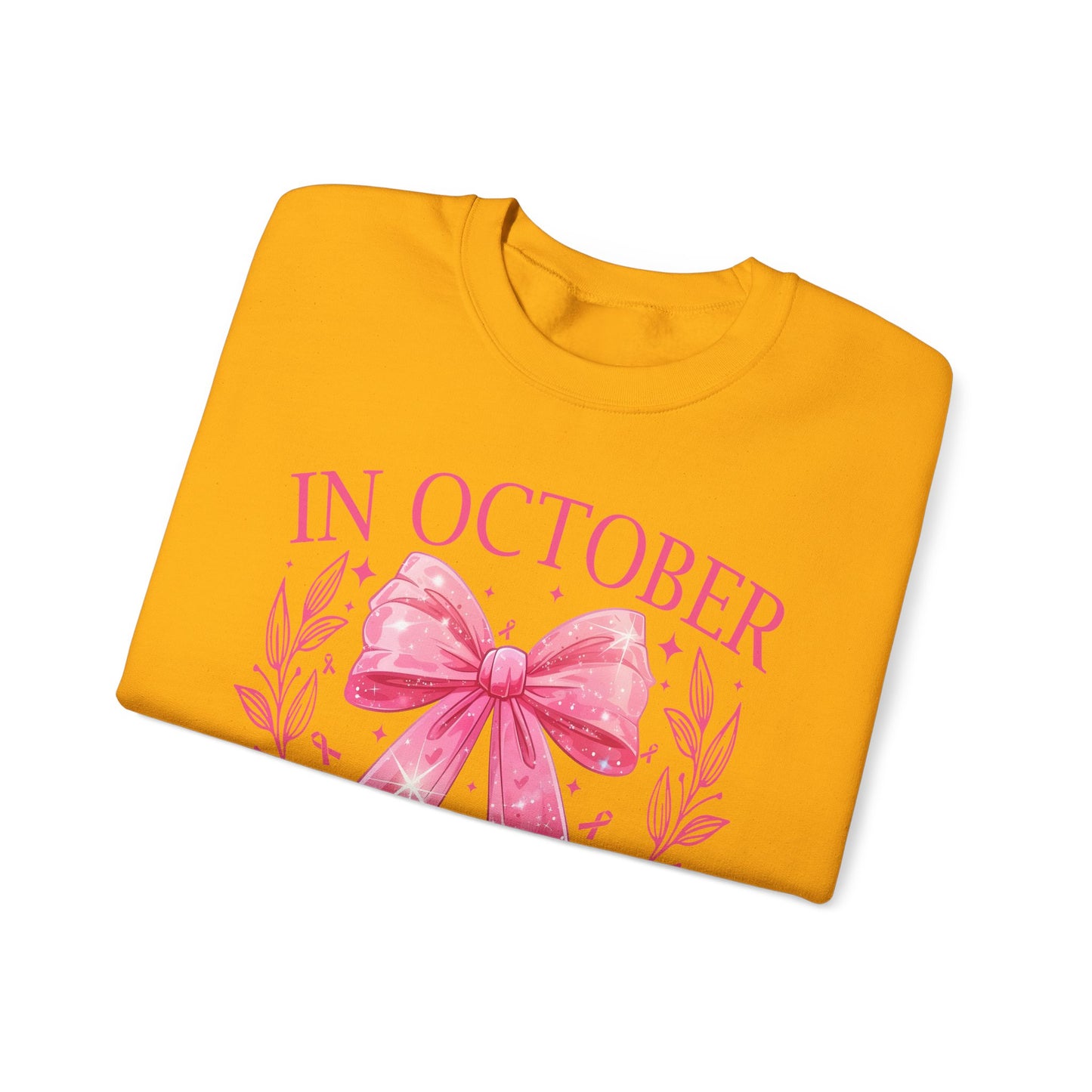 🎀✨ In October We Wear Pink Sweatshirt – Elegant Bow Breast Cancer Awareness Crewneck