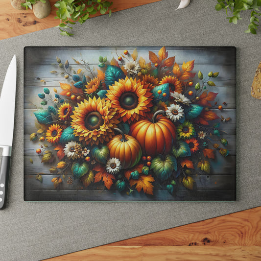 🌻🎃 Autumn Sunflower & Pumpkin Cutting Board – Rustic Harvest Charm for Your Kitchen 🍂✨