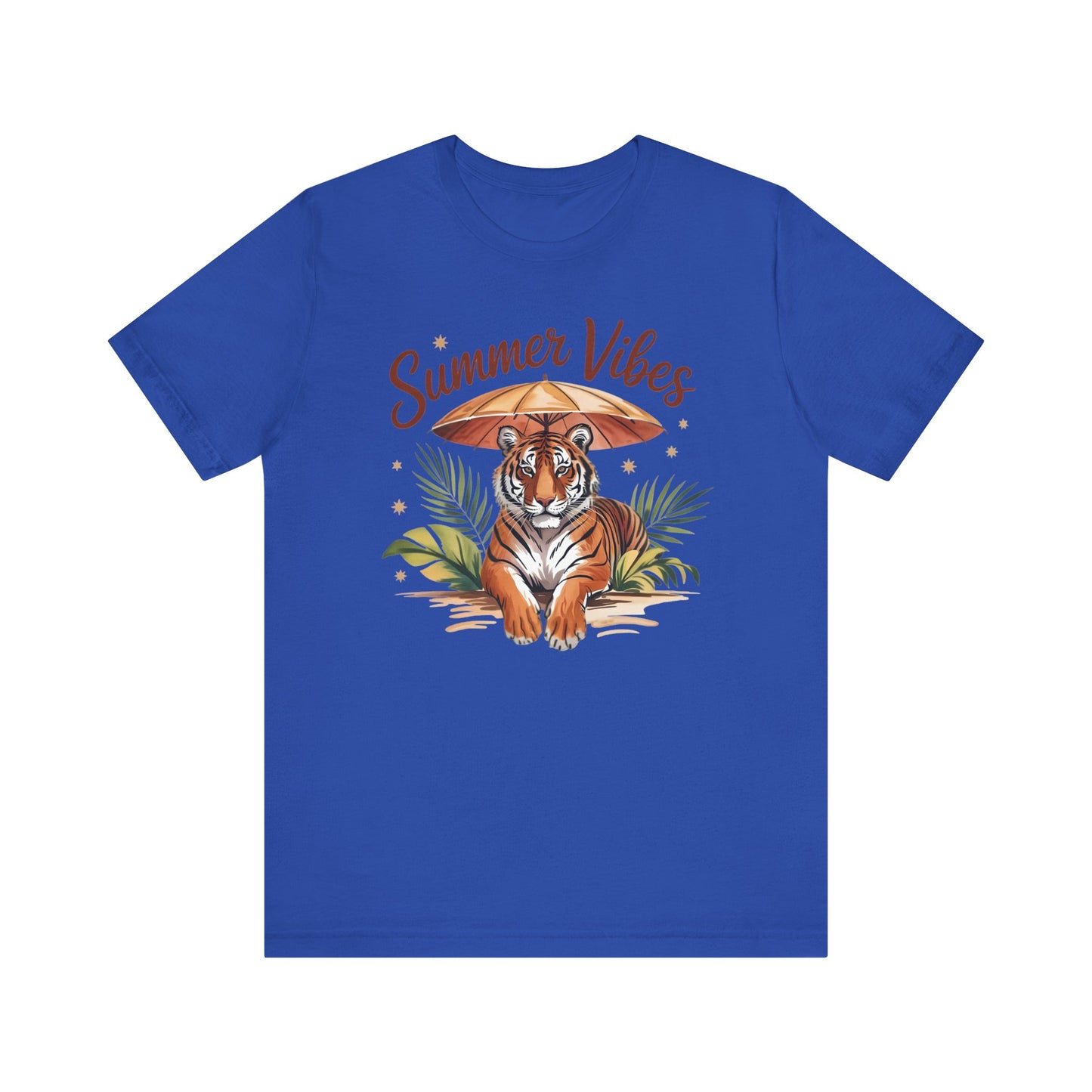 Camiseta Summer Vibes Tiger – Gráfico de palmeras de la selva con paraguas | Múltiples opciones de color