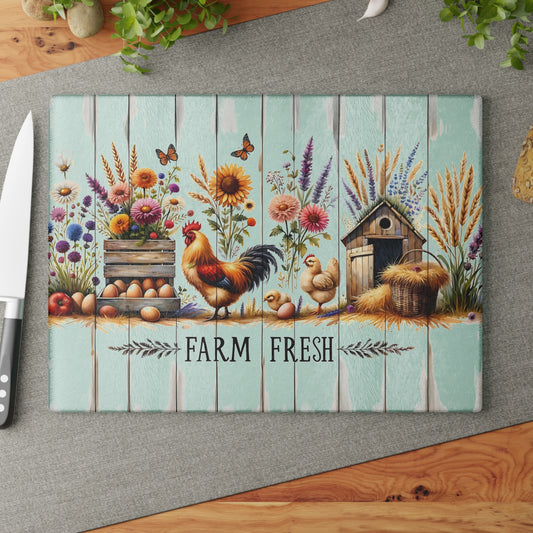 🐓🌾 Farm Fresh Cutting Board – Rustic Rooster & Countryside Charm 🥚🌸