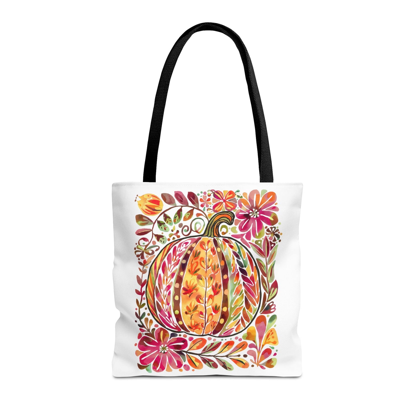 🎨 Watercolor Autumn Pumpkin Floral Tote Bag – Artistic Fall Charm 🍂
