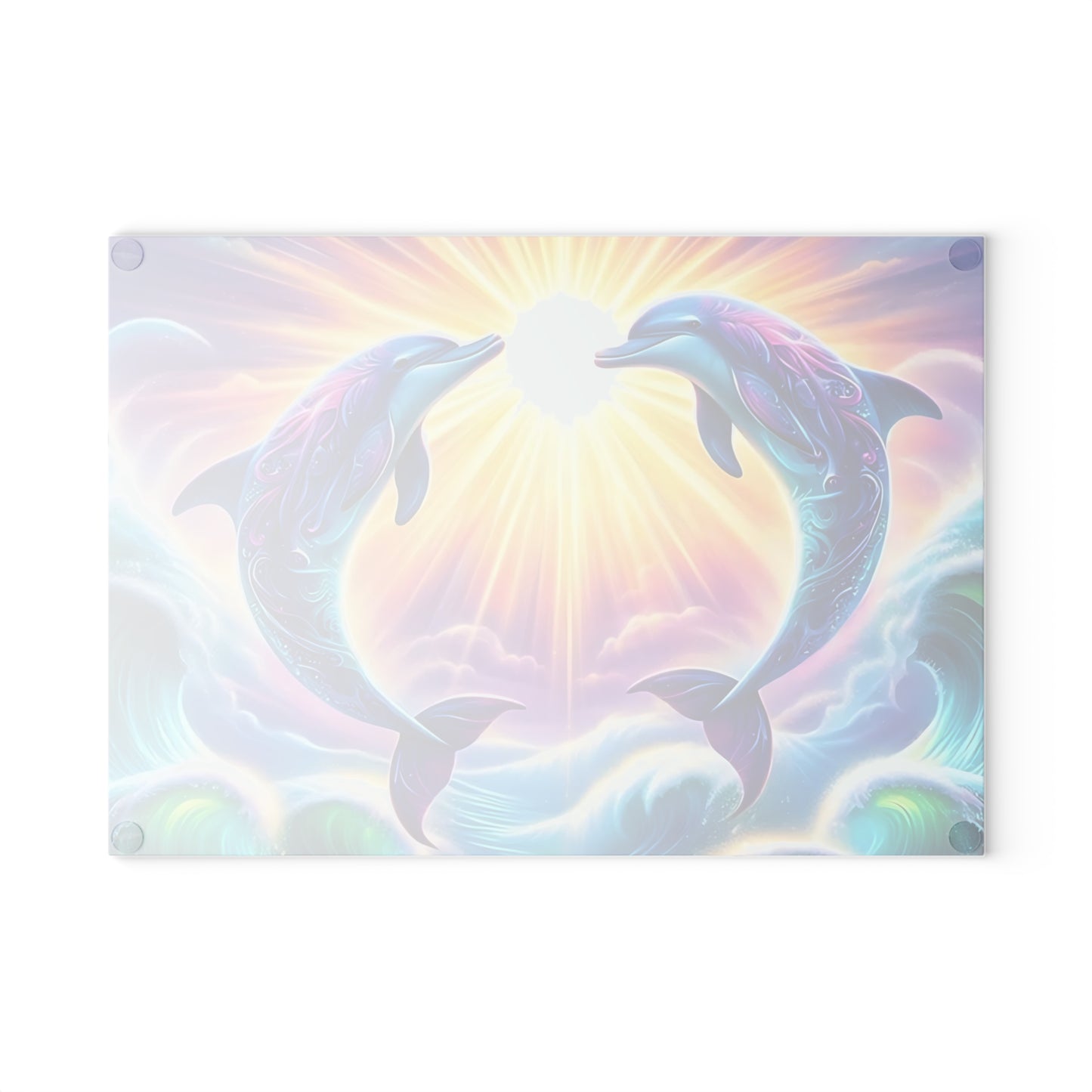Personalized Dolphin Glass Cutting Board – Vibrant Ocean Decor, Custom Beach House Gift, Marine Life Charcuterie Board