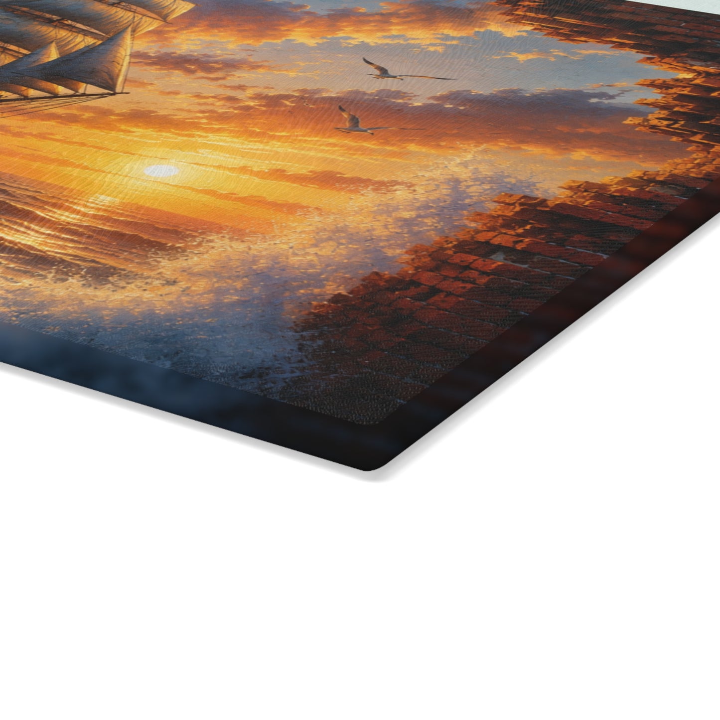 Sunset Sailing Ship Tempered Glass Cutting Board