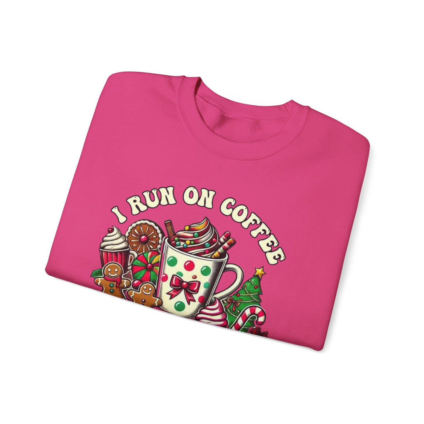 ☕🎄 I Run on Coffee and Christmas Cheer Sweatshirt – Cozy, Cute & Caffeinated ✨🧁