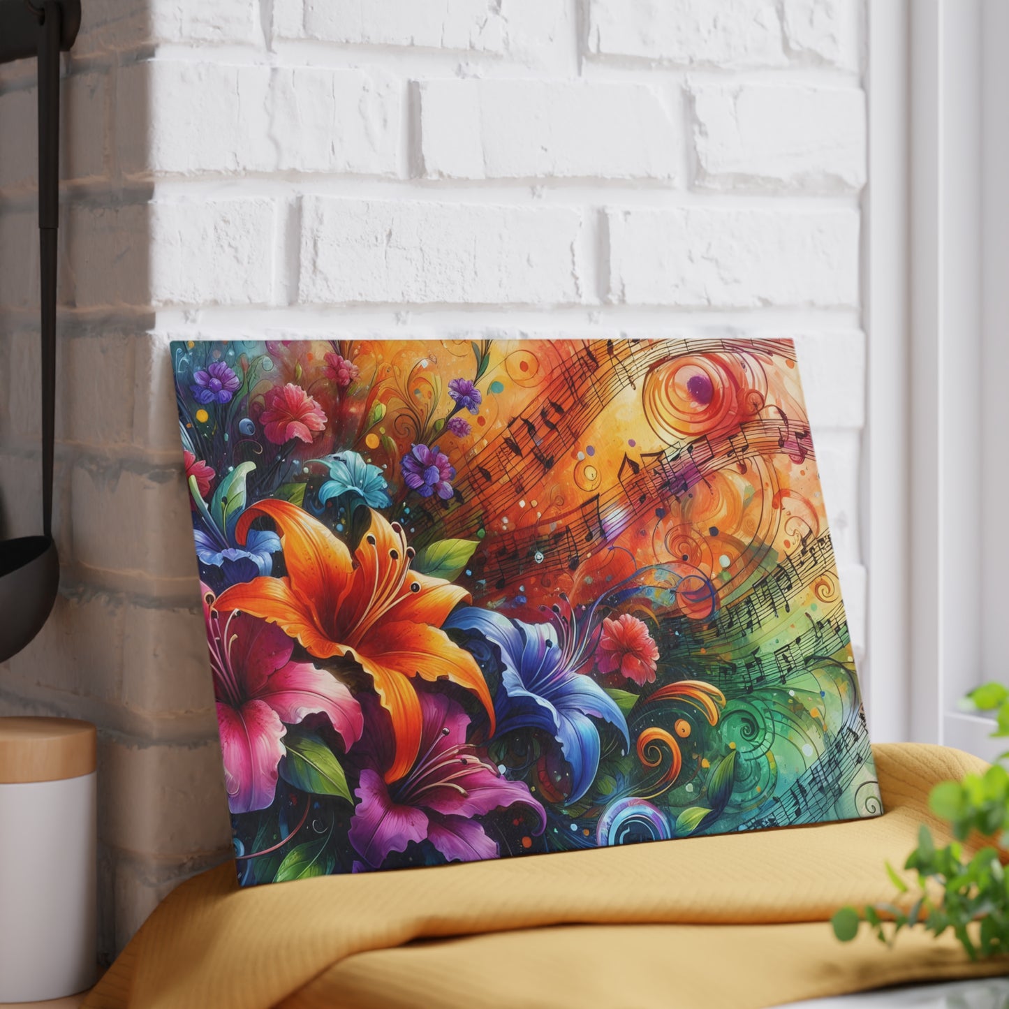 🎶🌺 Music and Flowers Cutting Board – Artistic Harmony for Your Kitchen 🌈