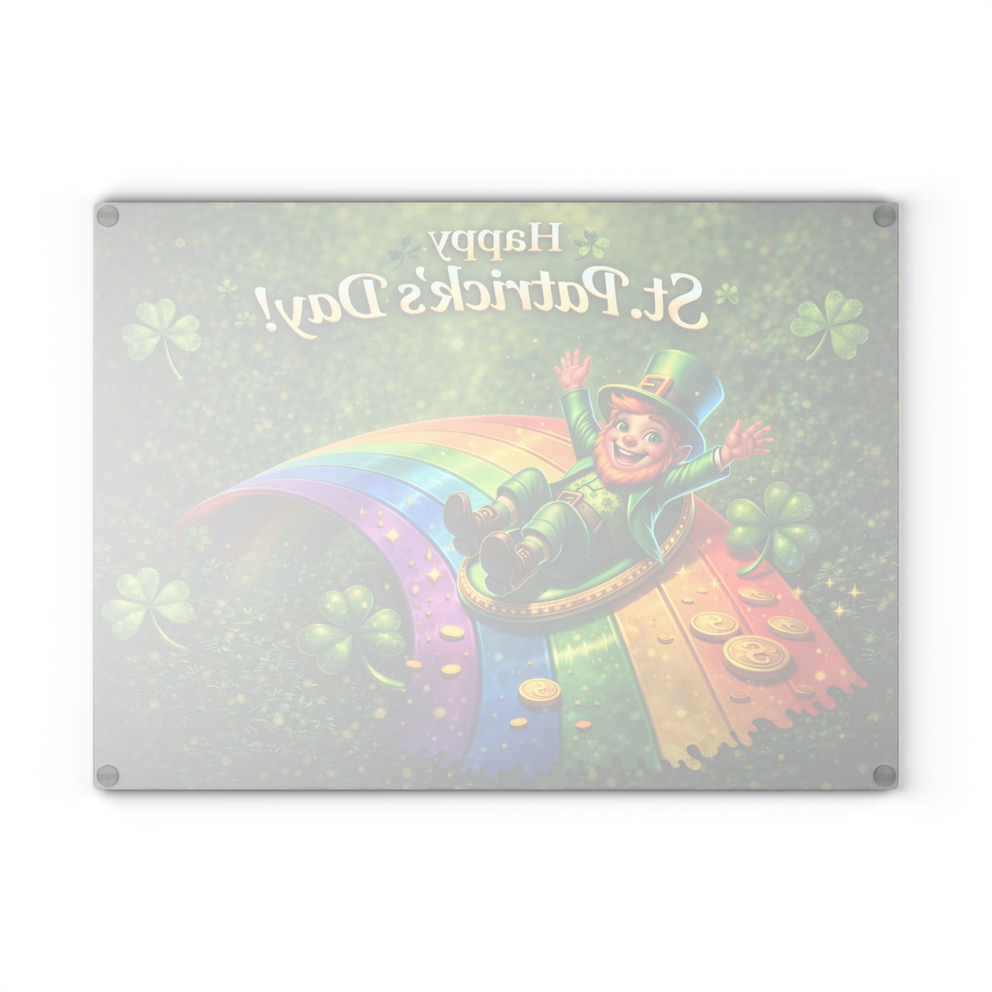 St. Patrick’s Day Leprechaun Rainbow Glass Cutting Board – Whimsical Irish-Inspired Kitchen Decor