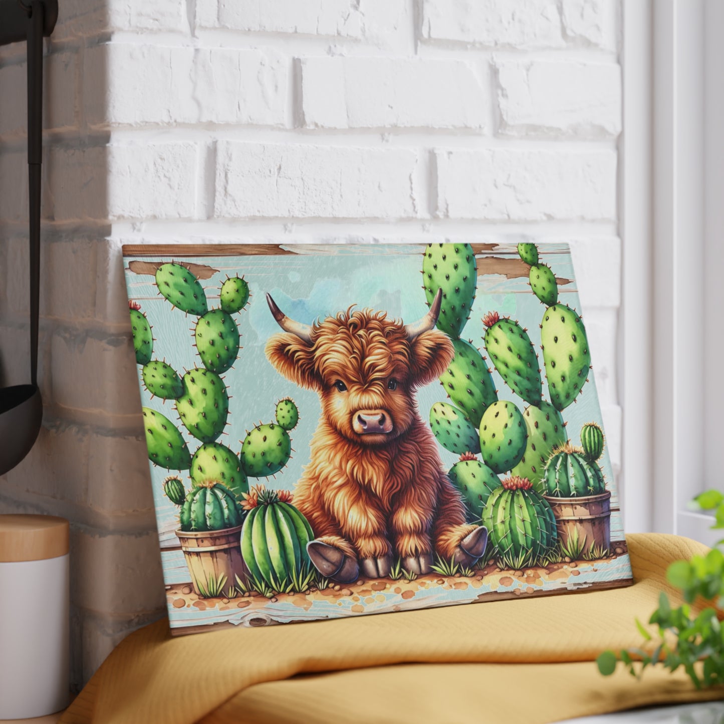 🌵🐮 Highland Cow & Cactus Cutting Board – Rustic Western Charm for Your Kitchen 🤠✨