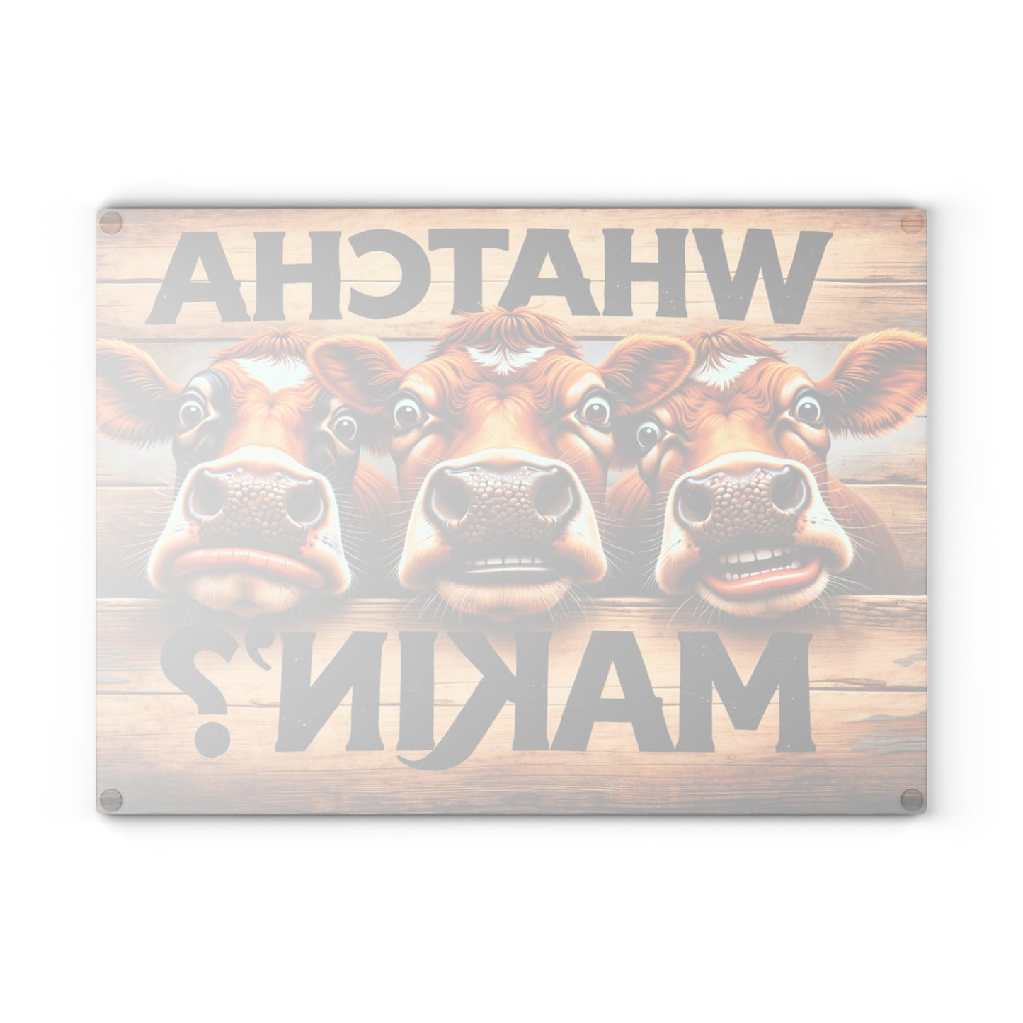 Whatcha Makin’? Glass Cutting Board – Funny Cow Farmhouse Kitchen Decor