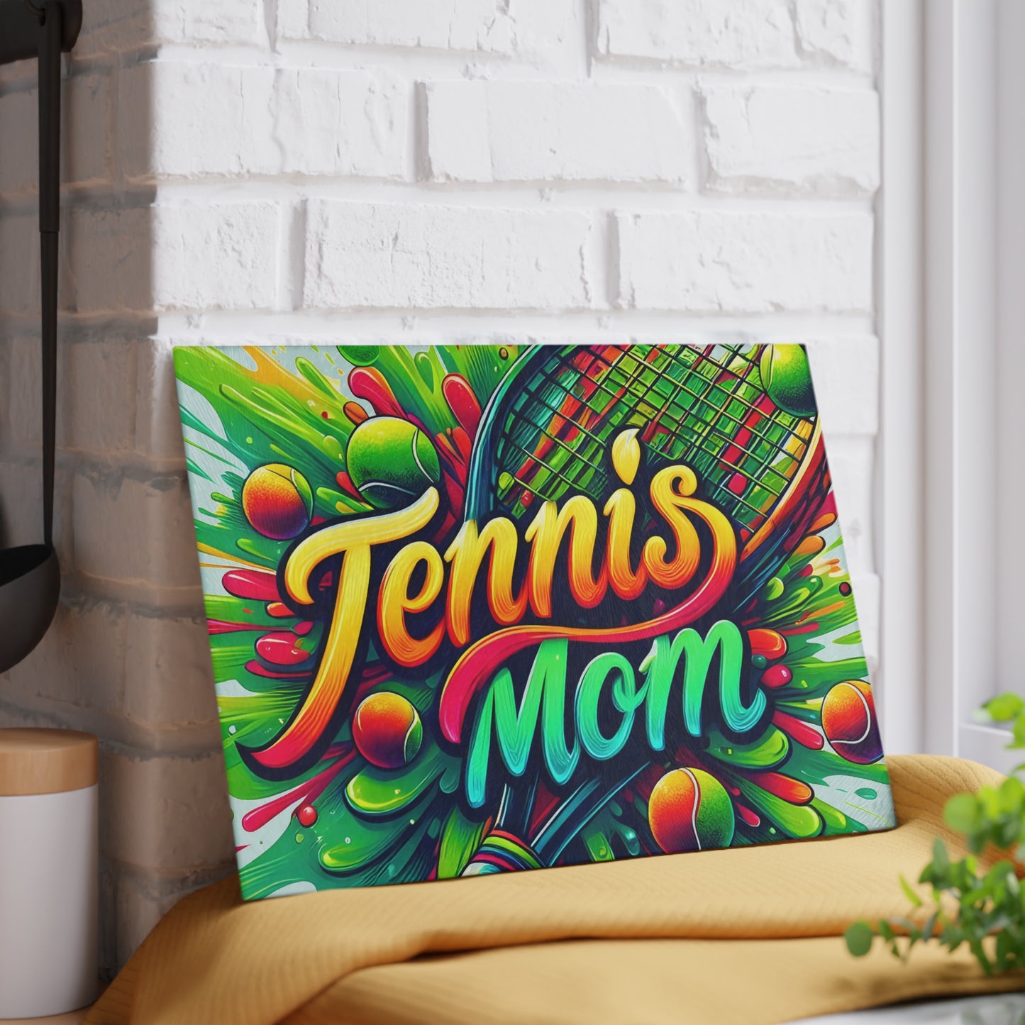 🎾 Tennis Mom Cutting Board – Colorful Splash for Your Kitchen 🎨