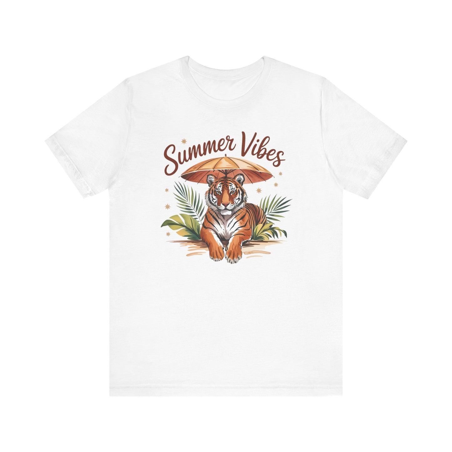 Camiseta Summer Vibes Tiger – Gráfico de palmeras de la selva con paraguas | Múltiples opciones de color