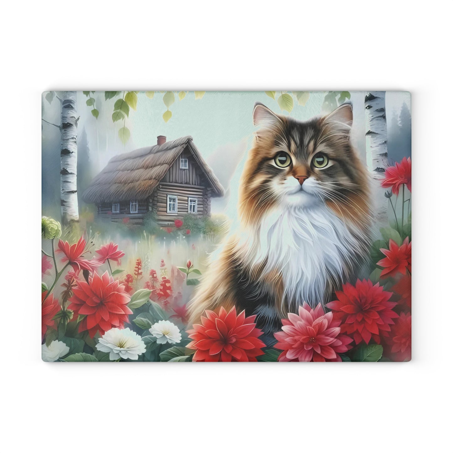 🌸 Garden Kitten Cutting Board – Fluffy Charm & Cottage Florals for Your Kitchen 🐾🌼