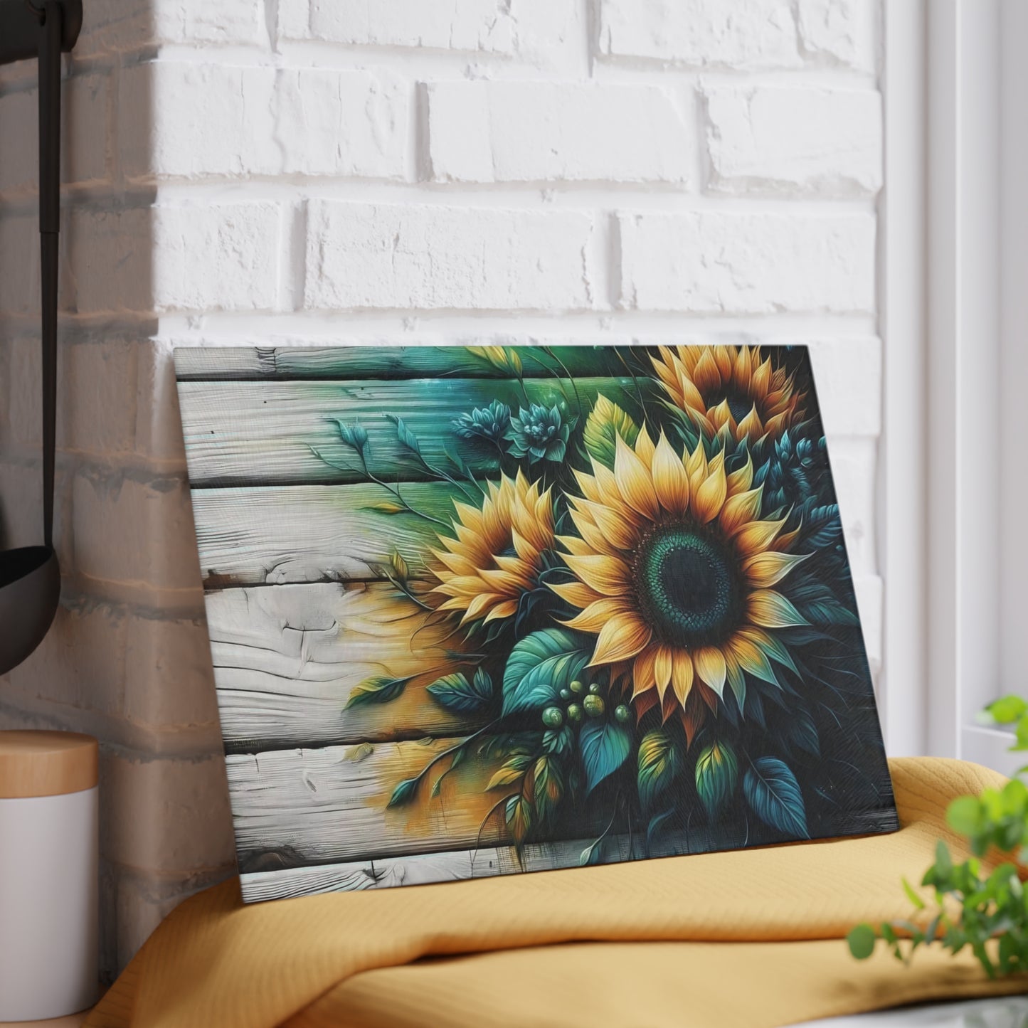 Sunflower cutting board Rustic kitchen decor Glass kitchen board kitchen accessory Durable cutting board Country-style kitchen Sunflower