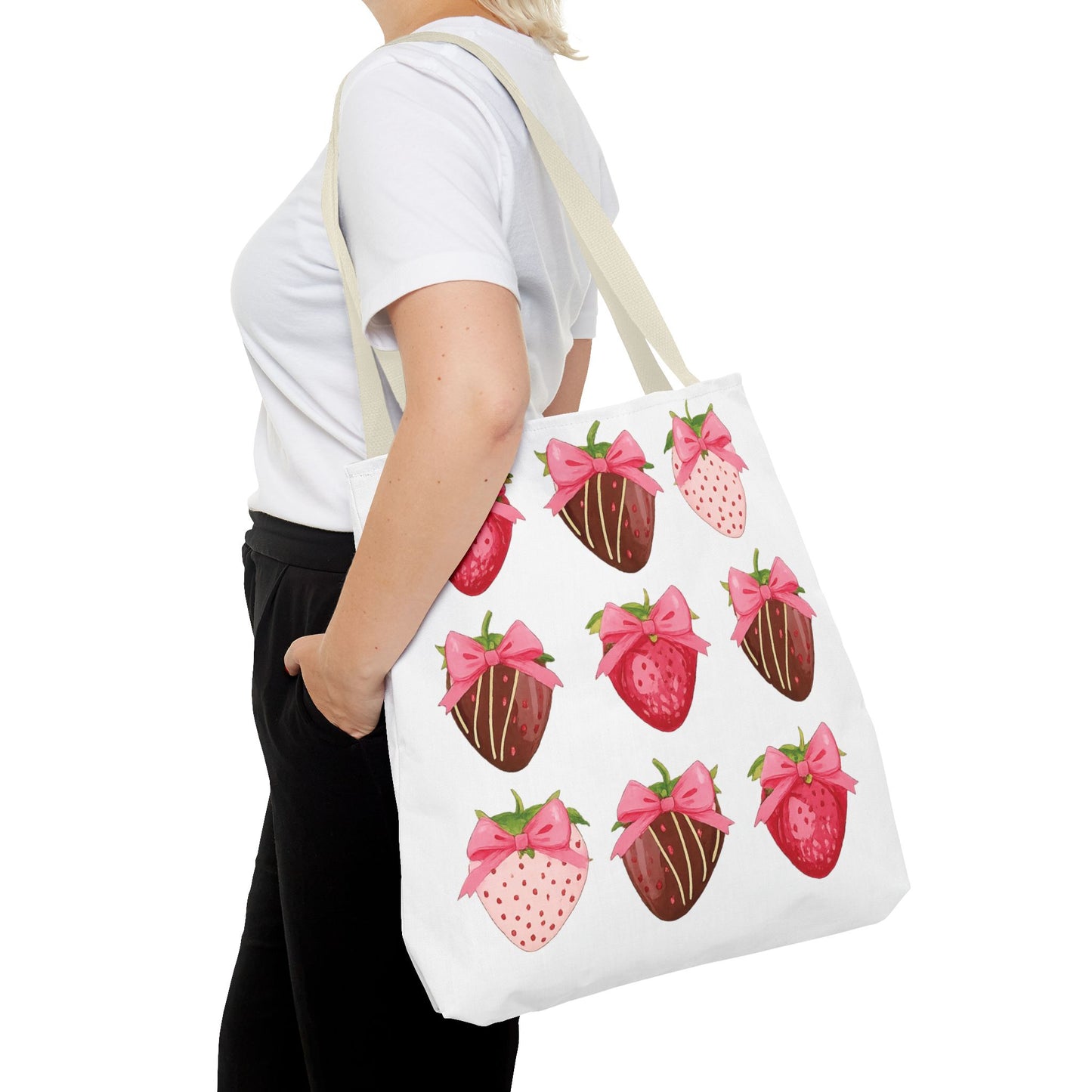 🍓 Chocolate-Covered Strawberry Tote Bag – Sweet, Stylish & Practical 🍫