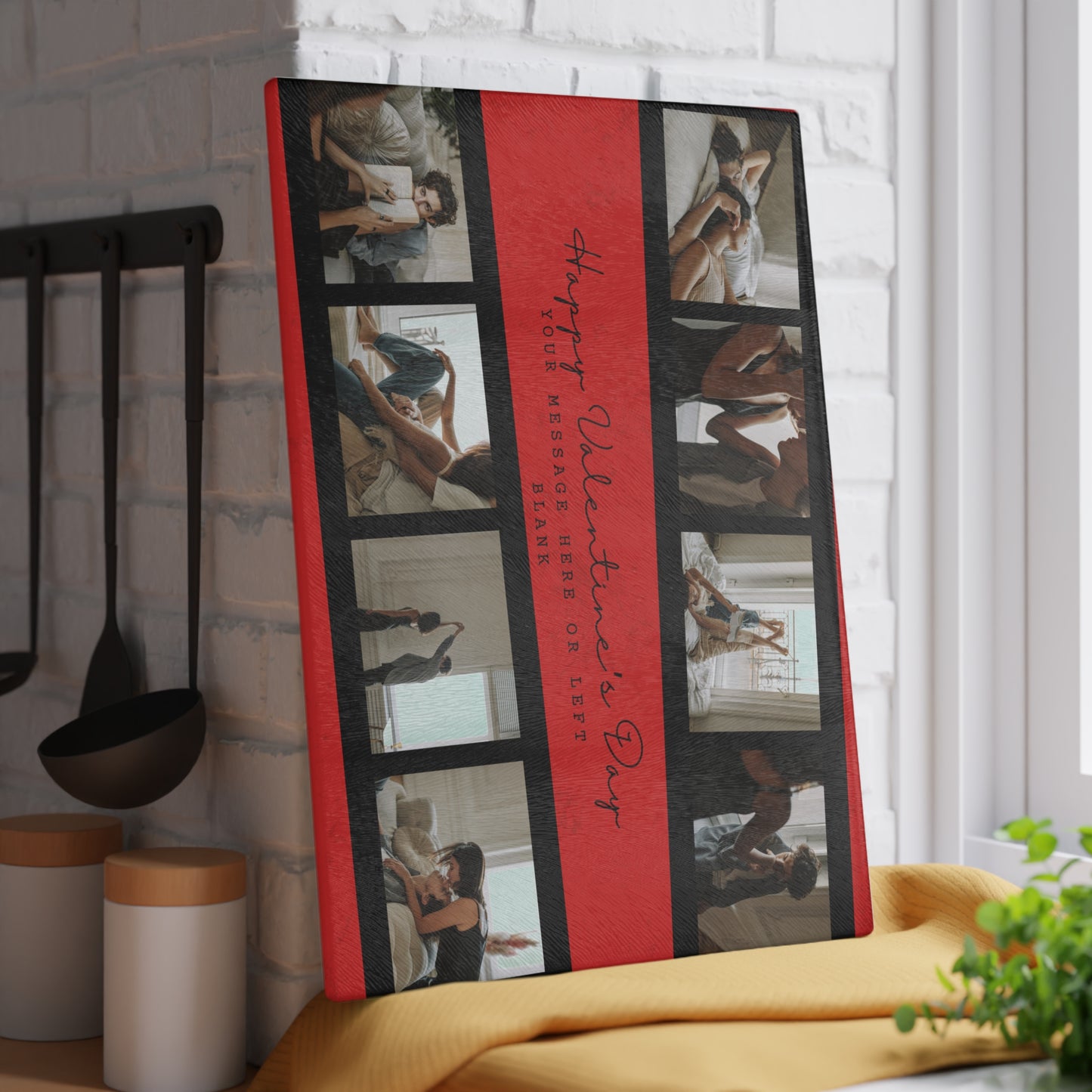 Happy Valentine’s Day Photo Collage Glass Cutting Board – Personalized Romantic Keepsake