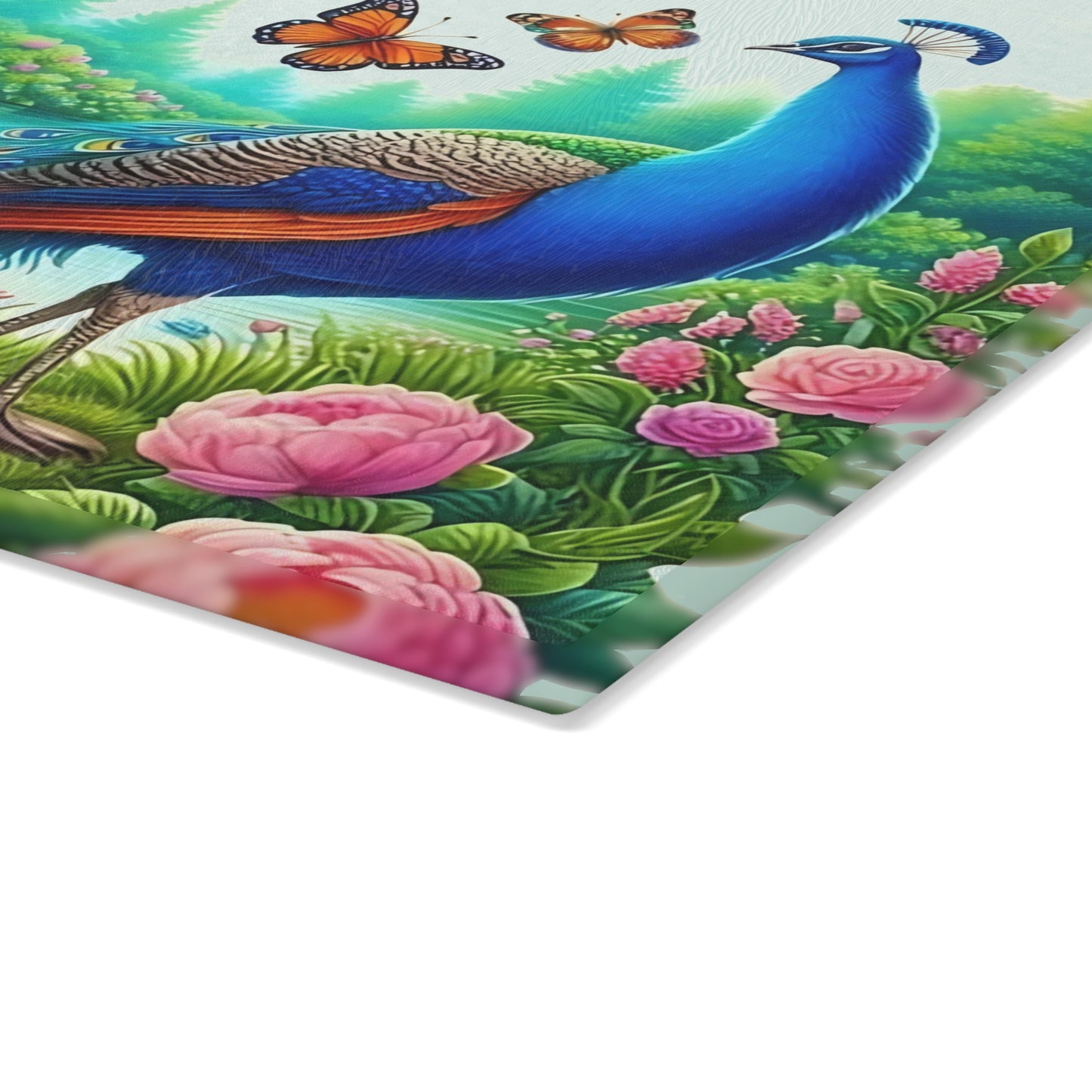Peacock decor, butterfly decor, cutting board, kitchen decor, kitchen art, serving board, peacock gift, butterfly gift, floral cutting board