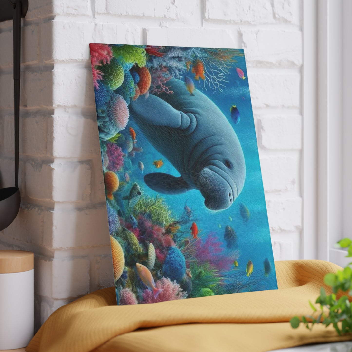 Manatee Cutting Board Textured Glass Florida Spring Kitchen Decor Coastal Home Gift Beach Housewarming Manatee Lover Sea Life Art Nautical