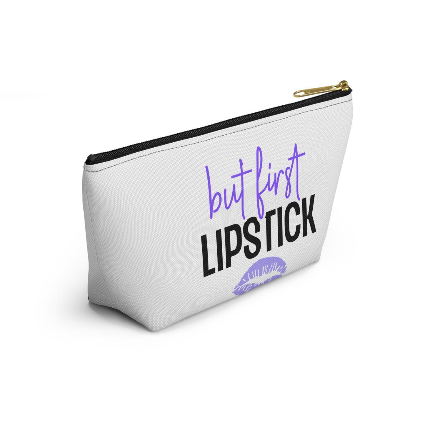 Accessory Pouch – "But First Lipstick" Purple Makeup Bag