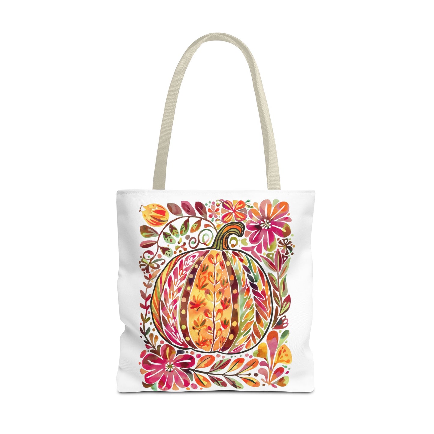 🎨 Watercolor Autumn Pumpkin Floral Tote Bag – Artistic Fall Charm 🍂