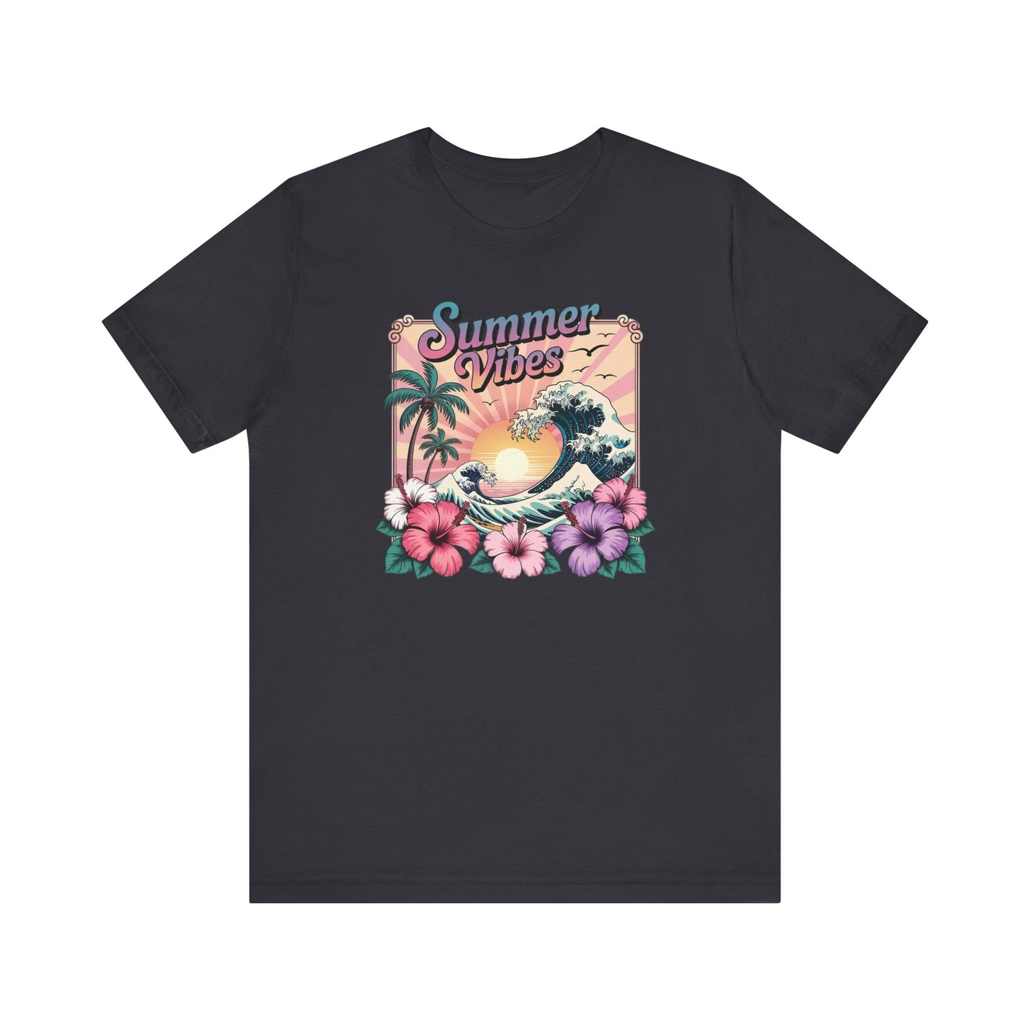 ☀️ Camiseta Summer Vibes – Ola playera vibrante, hibisco y palmeras | Camiseta gráfica para mujer