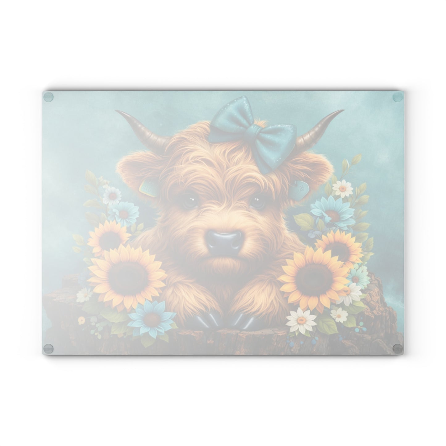 Teal Highland Calf Glass Cutting Board – Farmhouse Kitchen Decor