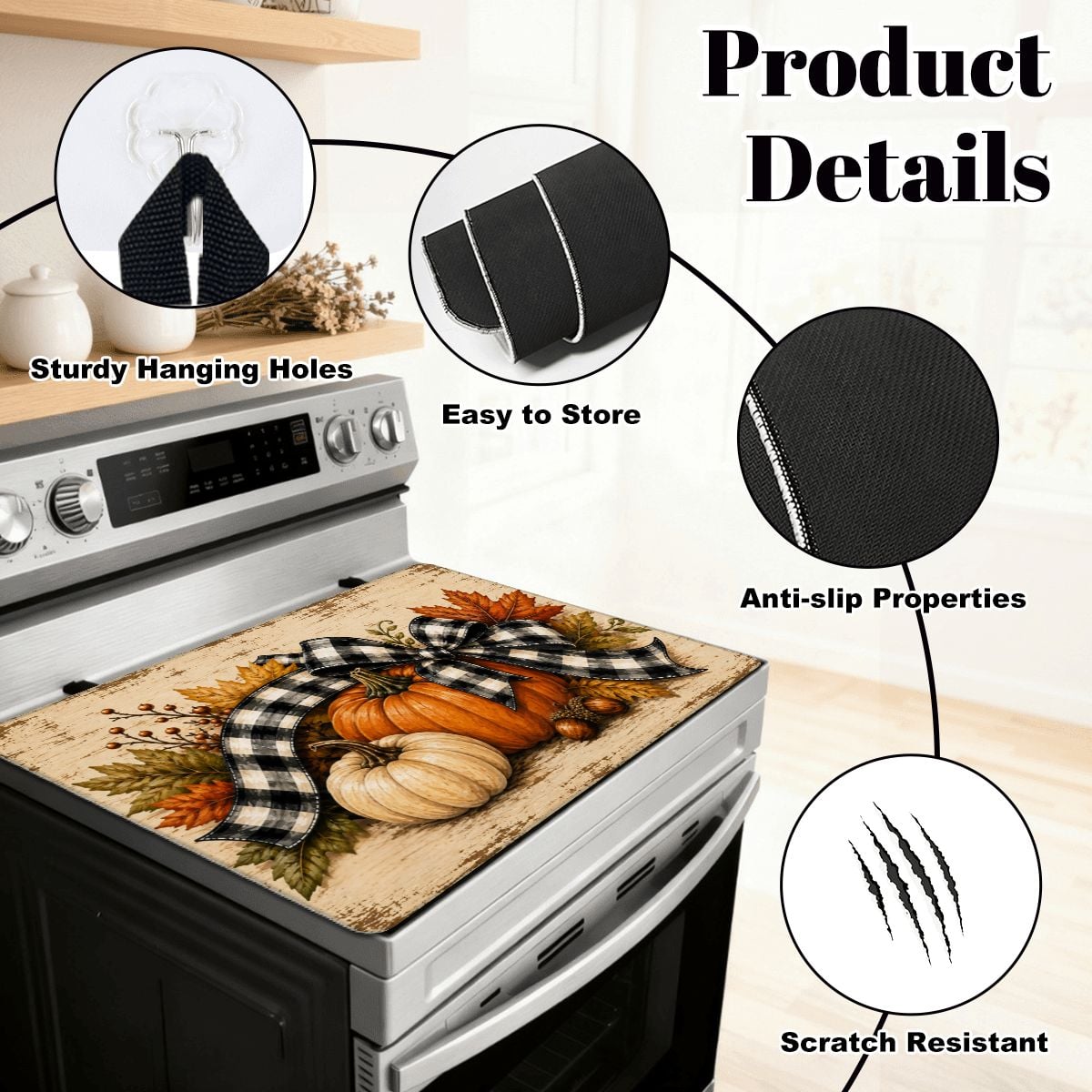 Rustic Fall Pumpkin Stove Top Cover – Buffalo Plaid Autumn Stove Protector Mat