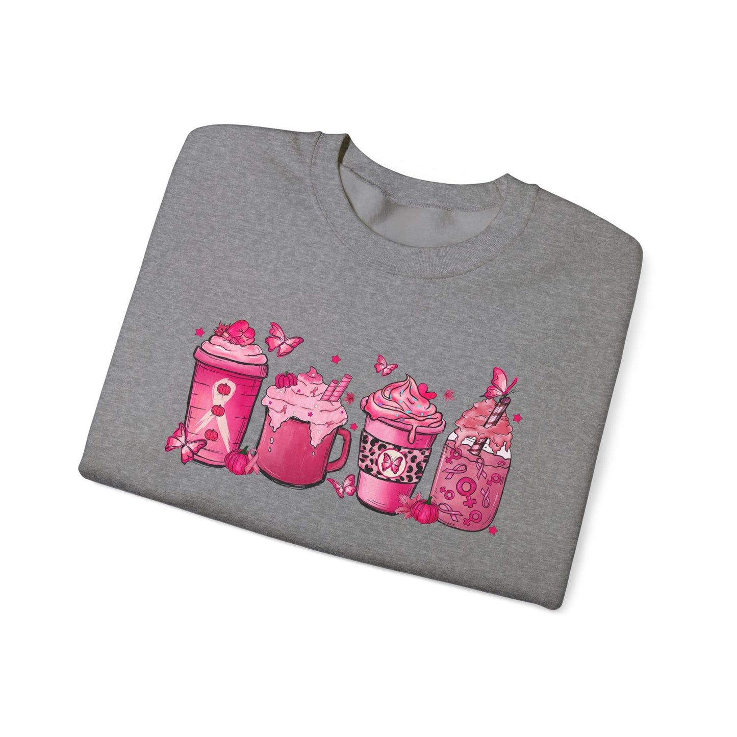 ☕🎀 Pink Awareness Drinks Sweatshirt – Breast Cancer Support Coffee Lovers