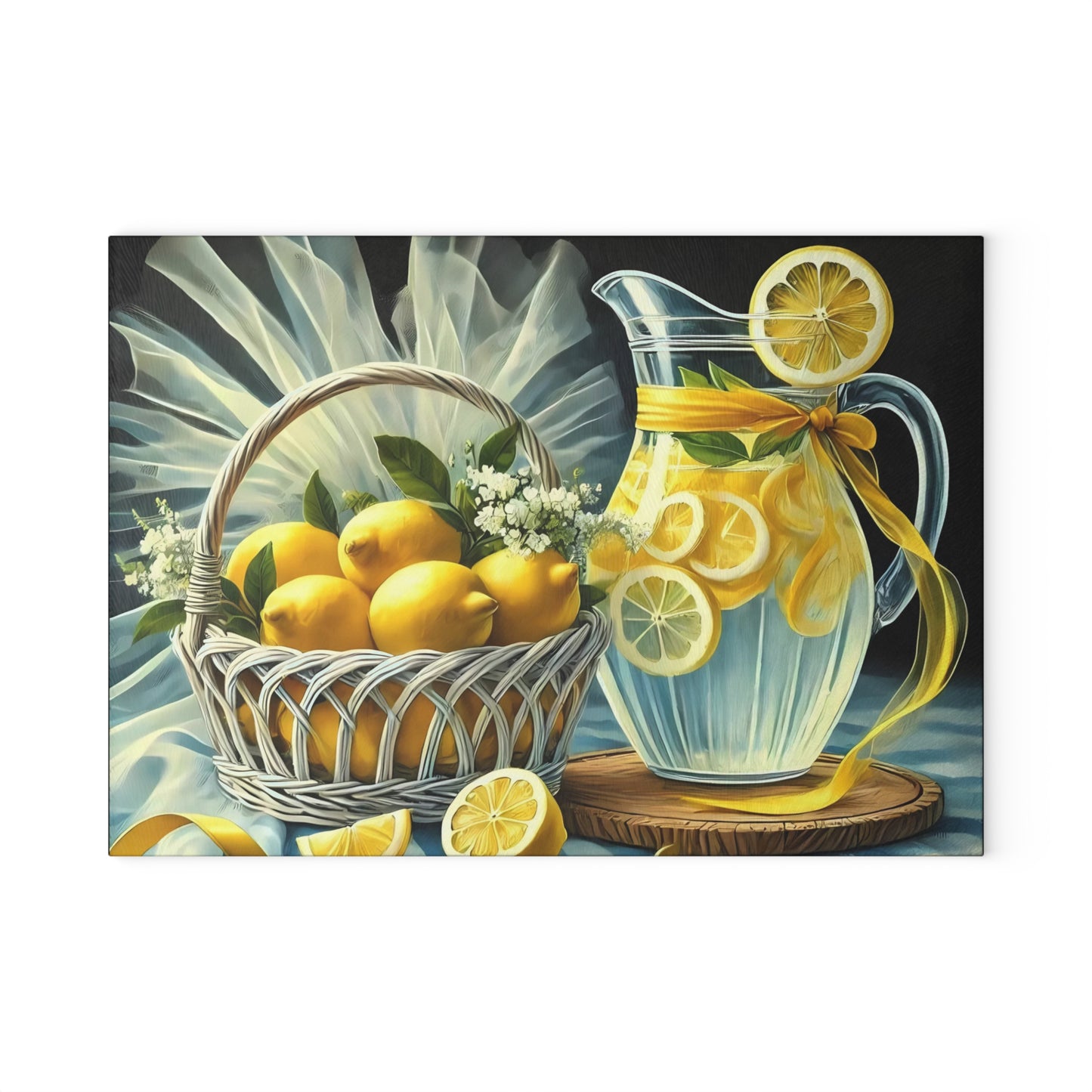 Tabla de cortar de limón, decoración de cocina cítrica, estilo rústico de granja, tabla de cortar de vidrio, decoración de cocina de verano, diseño de limón fresco, idea de regalo