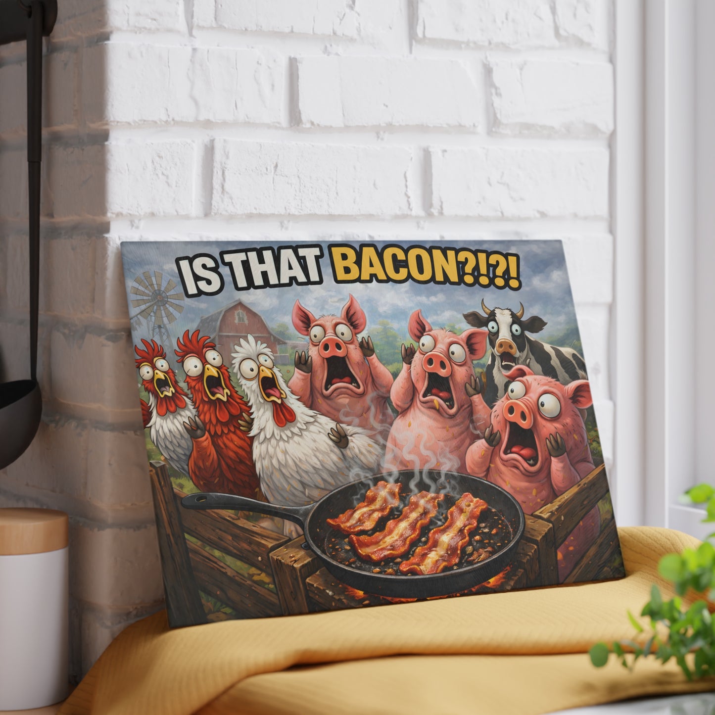Is That Bacon?! Glass Cutting Board – Funny Farm Animal Kitchen Chaos Art