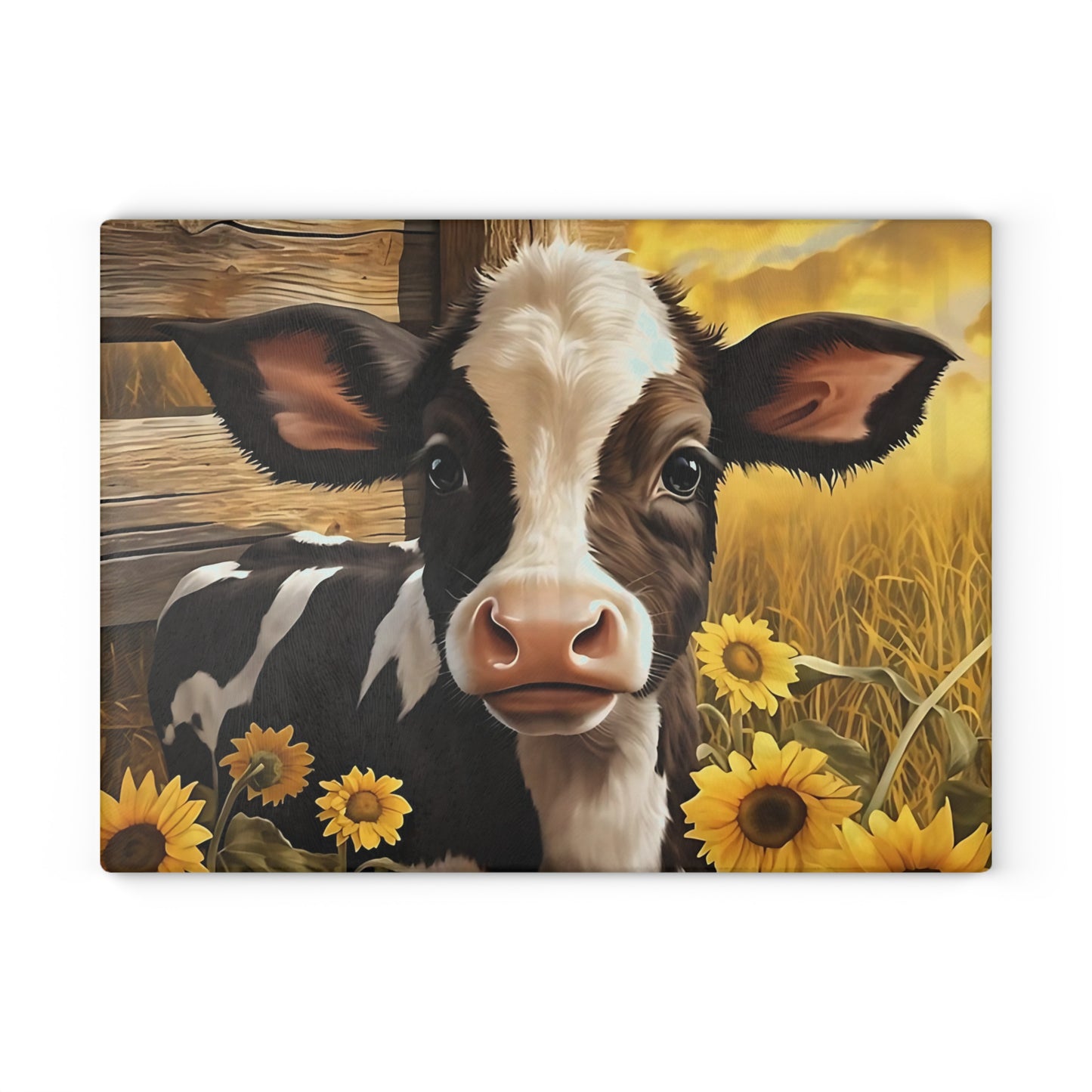 🐮🌻 Sunflower Calf Cutting Board – Rustic Farmhouse Beauty for Your Kitchen 🌾☀️