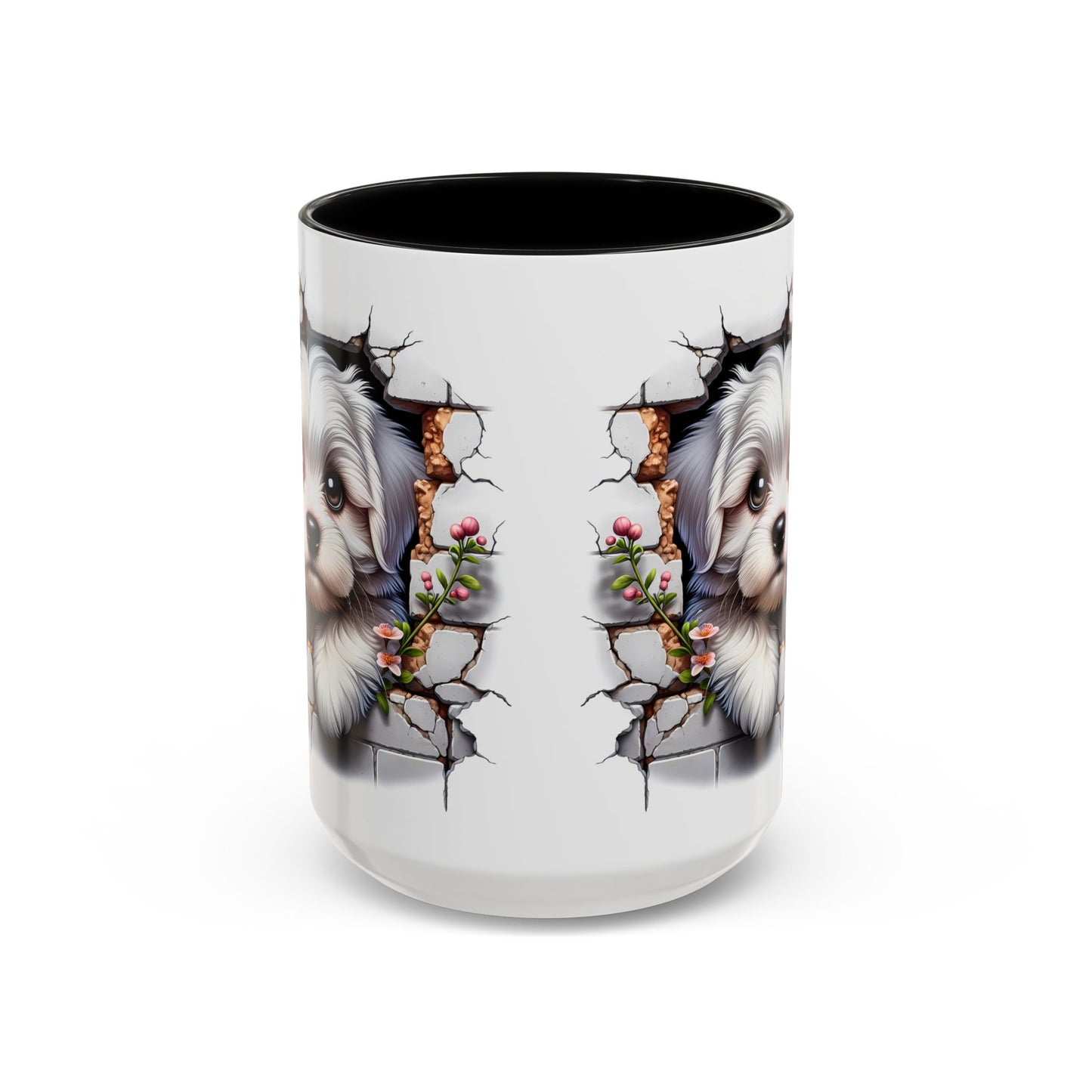 🎀🐶 Maltese Puppy Accent Mug – Cute Peek-Through Dog Design for Animal Lovers ☕💖