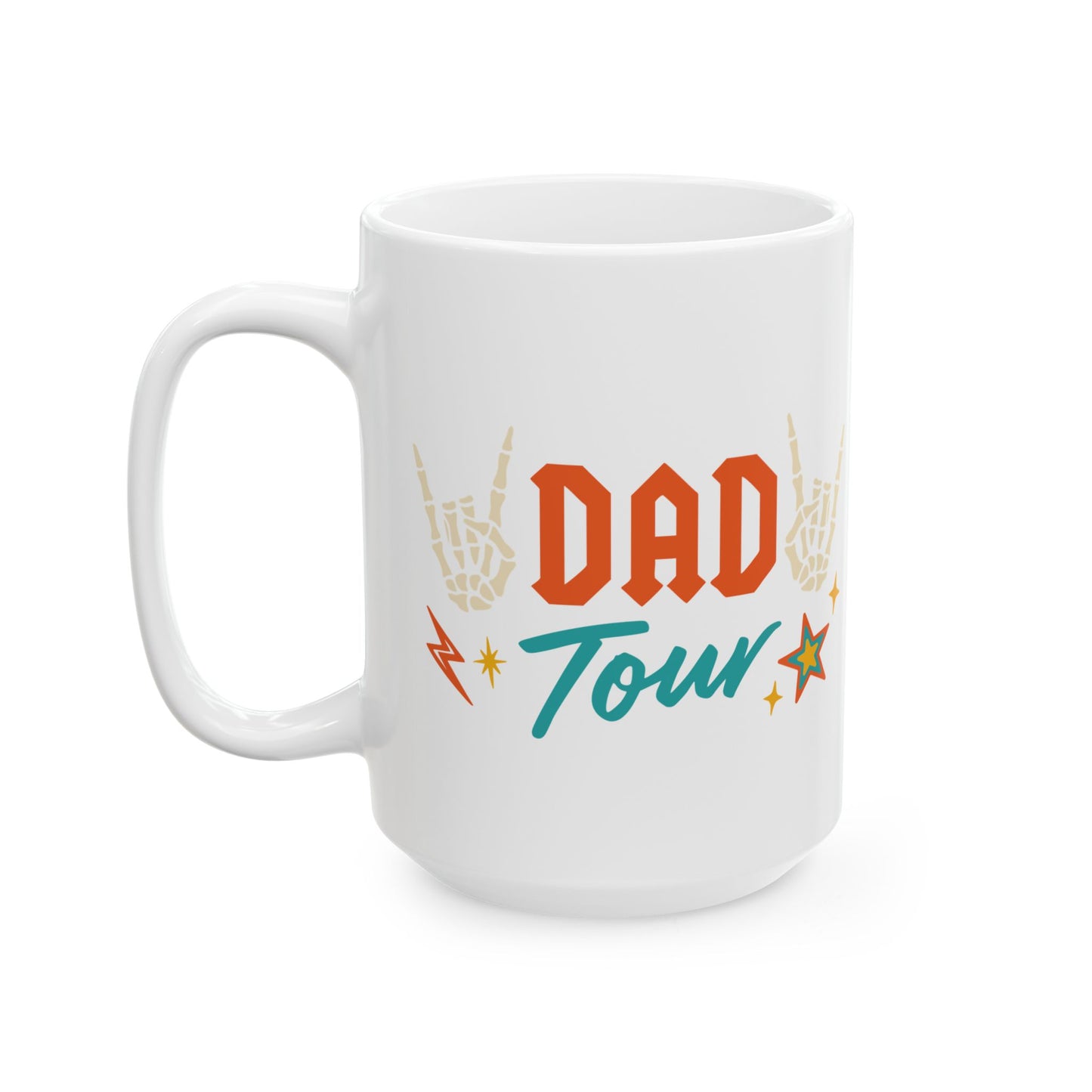 🎸🔥 DAD TOUR – Double-Sided Coffee Mug Celebrating Dad’s Superpowers! 💪☕