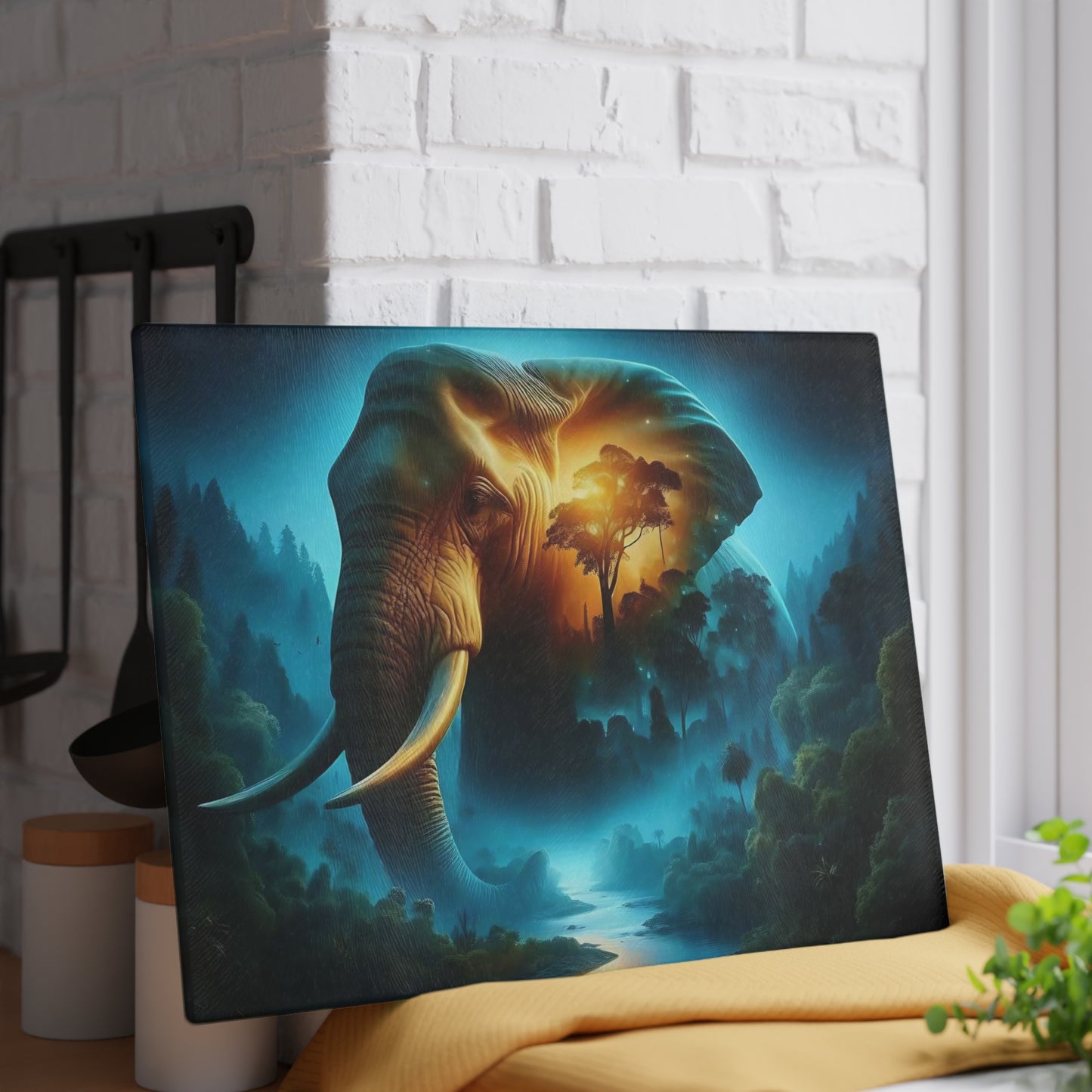 Tabla de cortar de vidrio templado con forma de elefante: presenta una impresionante representación artística de un elefante.