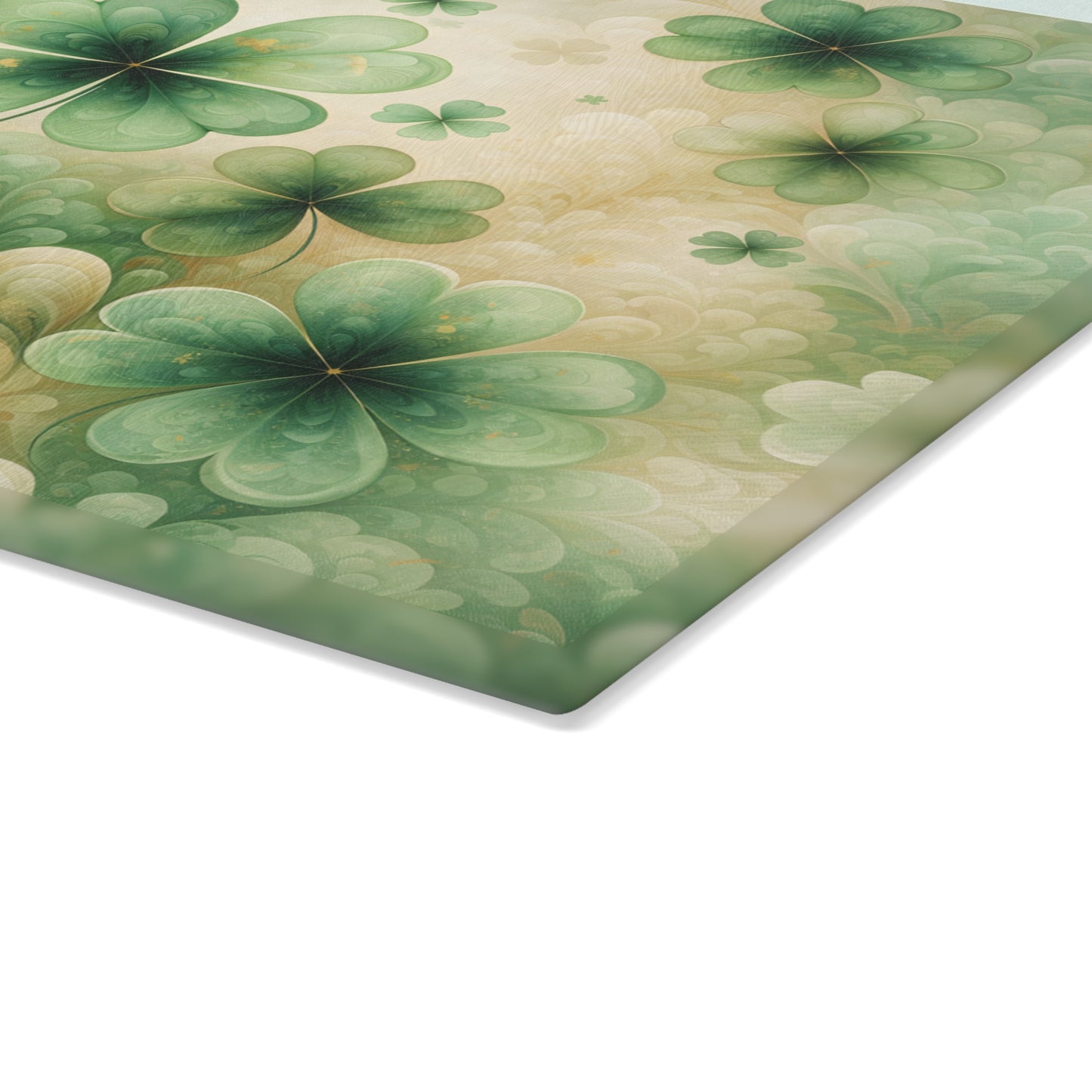 Abstract Shamrock Pattern Glass Cutting Board – St. Patrick’s Day Green Clover Kitchen Art