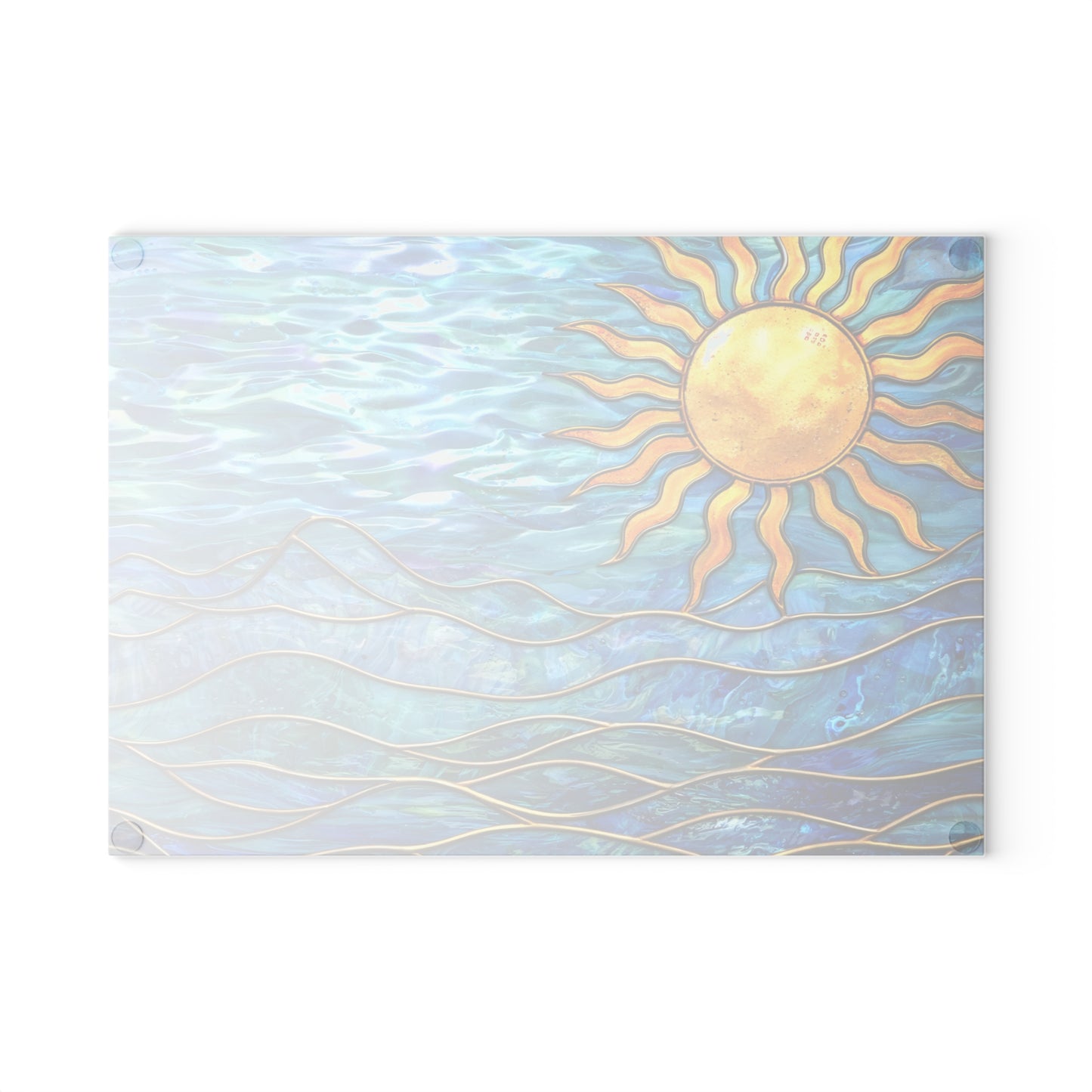 Sunlit Ocean Waves Glass Cutting Board – Coastal Art Kitchen Decor