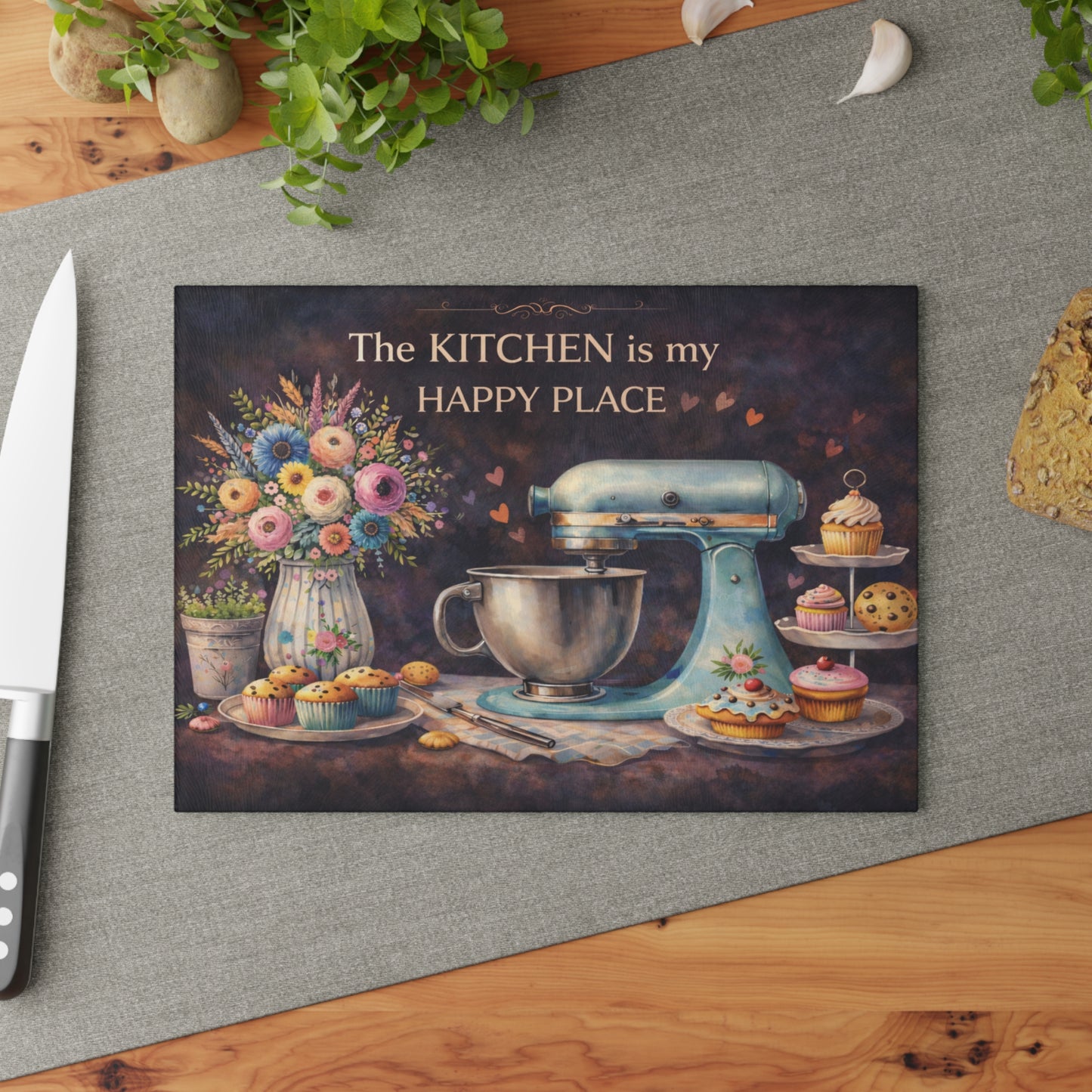The Kitchen Is My Happy Place Glass Cutting Board – Baking Lover Kitchen Decor
