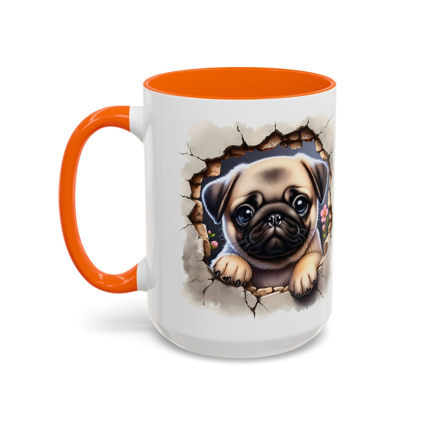 🐾💛 Pug Puppy Accent Mug – Cute Wrinkly Pug Coffee Cup ☕✨
