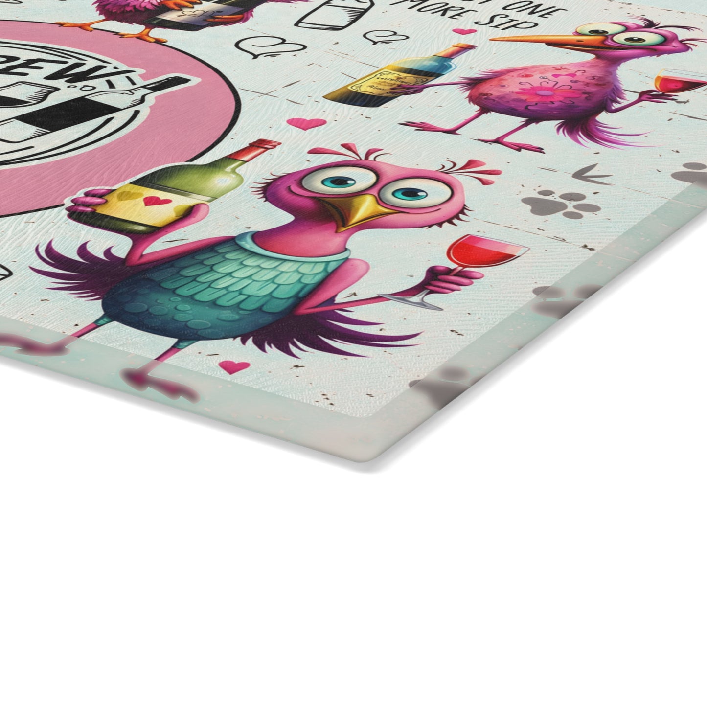 Funny Bird Wine Quote Glass Cutting Board – Whimsical Drinking Humor Kitchen Decor