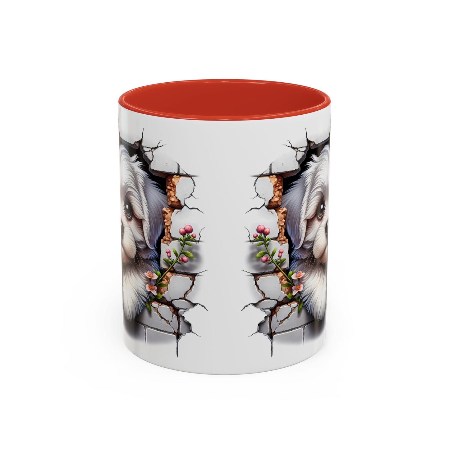 🎀🐶 Maltese Puppy Accent Mug – Cute Peek-Through Dog Design for Animal Lovers ☕💖