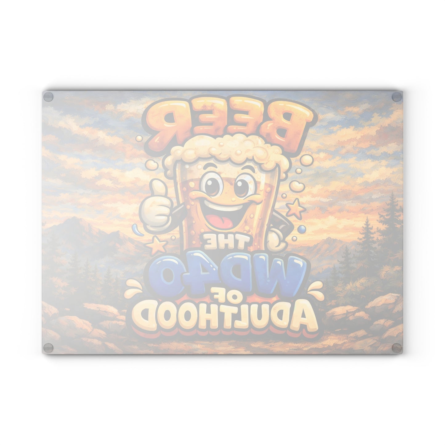 Funny Beer Glass Cutting Board – “Beer Is the WD40 of Adulthood” Mountain Humor Kitchen Decor