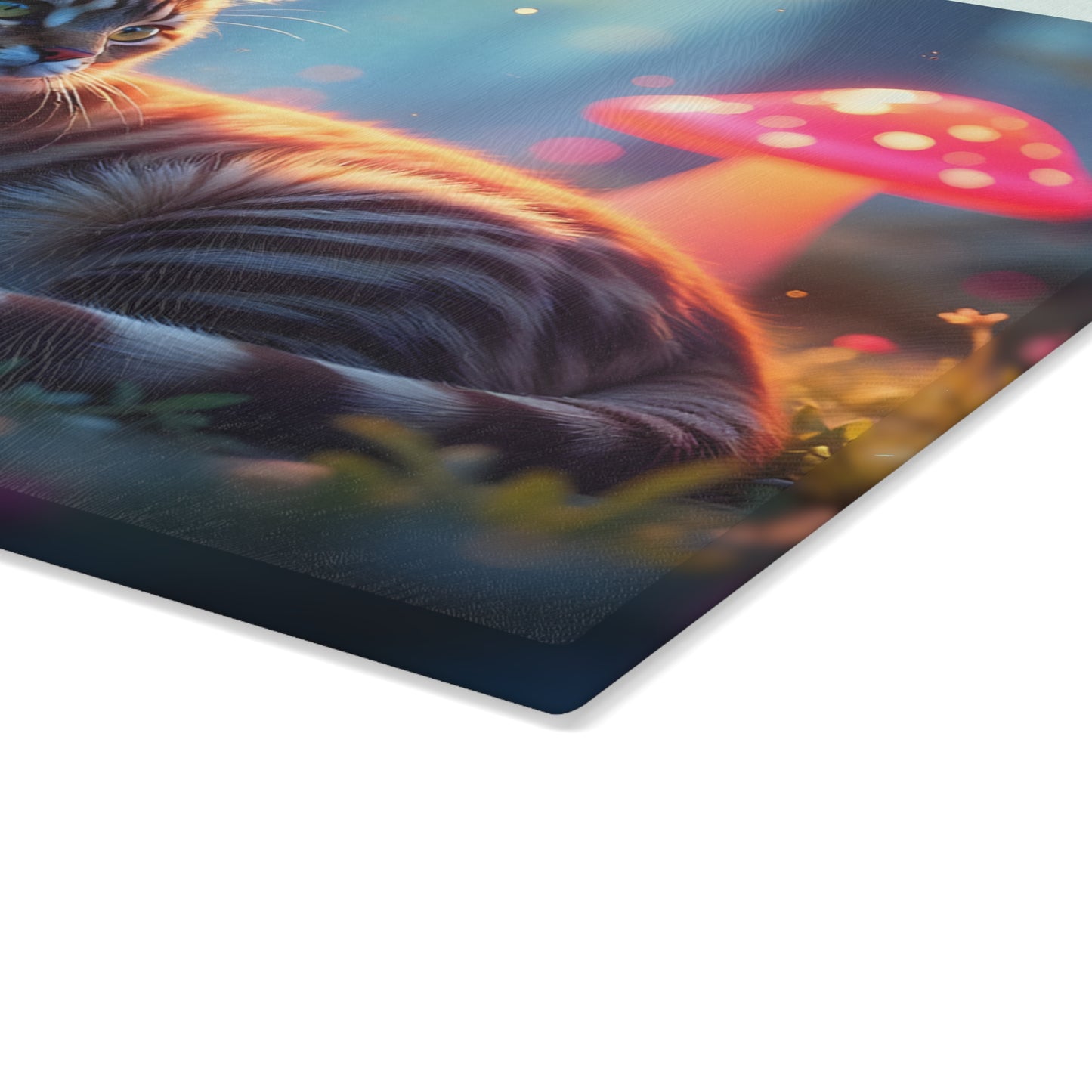 🐱🍄 Cat and Mushroom Cutting Board – Whimsical Nighttime Magic 🌌