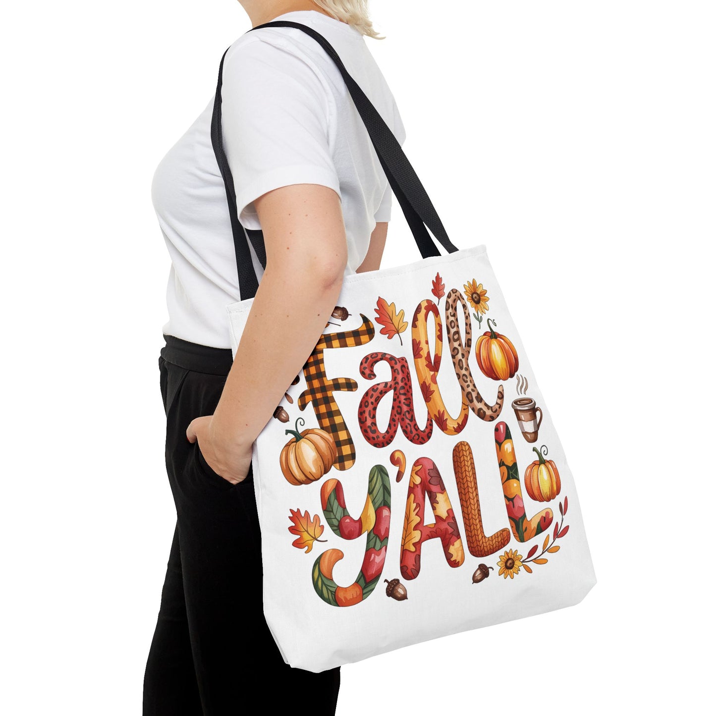 🎃 Fall Y’all Tote Bag – Bold Prints, Cozy Coffee & Pumpkin Cheer 🍂