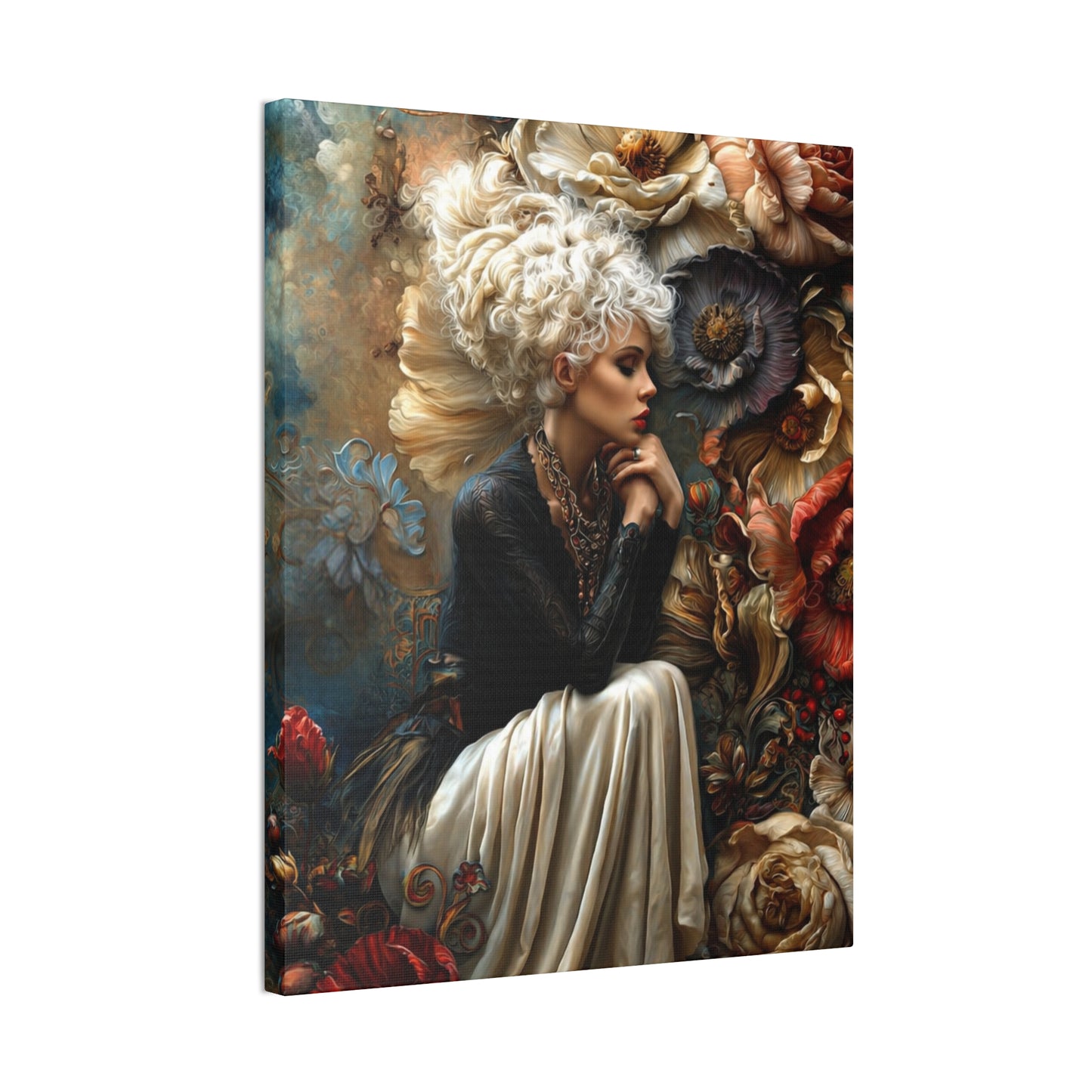 Elegant Floral Portrait Canvas – Vintage-Inspired Wall Art